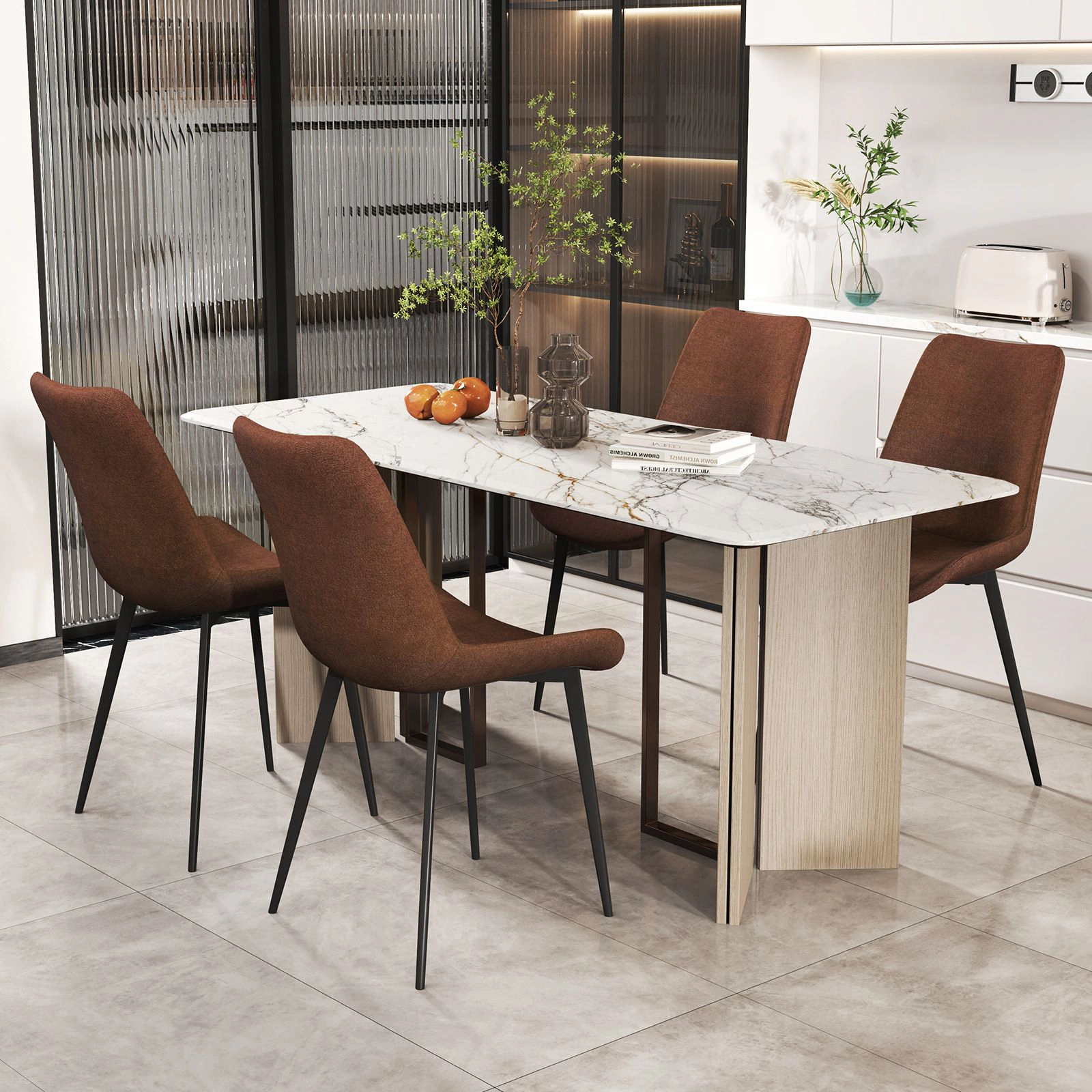 SlickBlue Unisex Set of 4 Upholstered Dining Chairs with Metal Legs