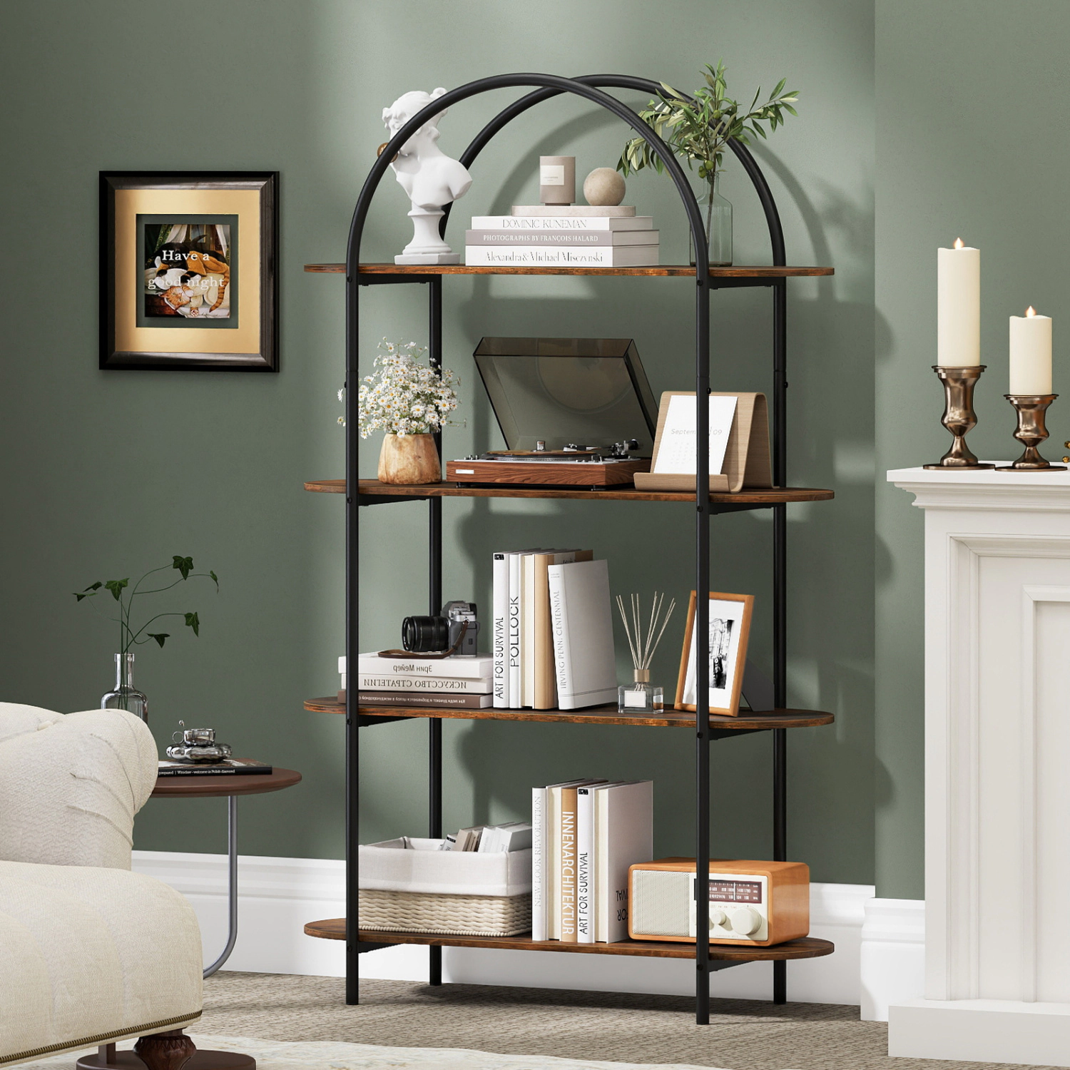 LJG 4-Tier Open Bookcase with Sturdy Metal Frame for Living Room