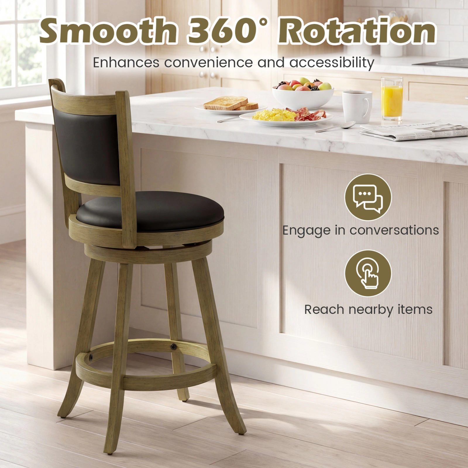SUGIFT 2-Piece 24-in Swivel Counter Stool Dining Chair with Upholstered Seat 264-lb Capacity 17.5-in Wide Panel Back