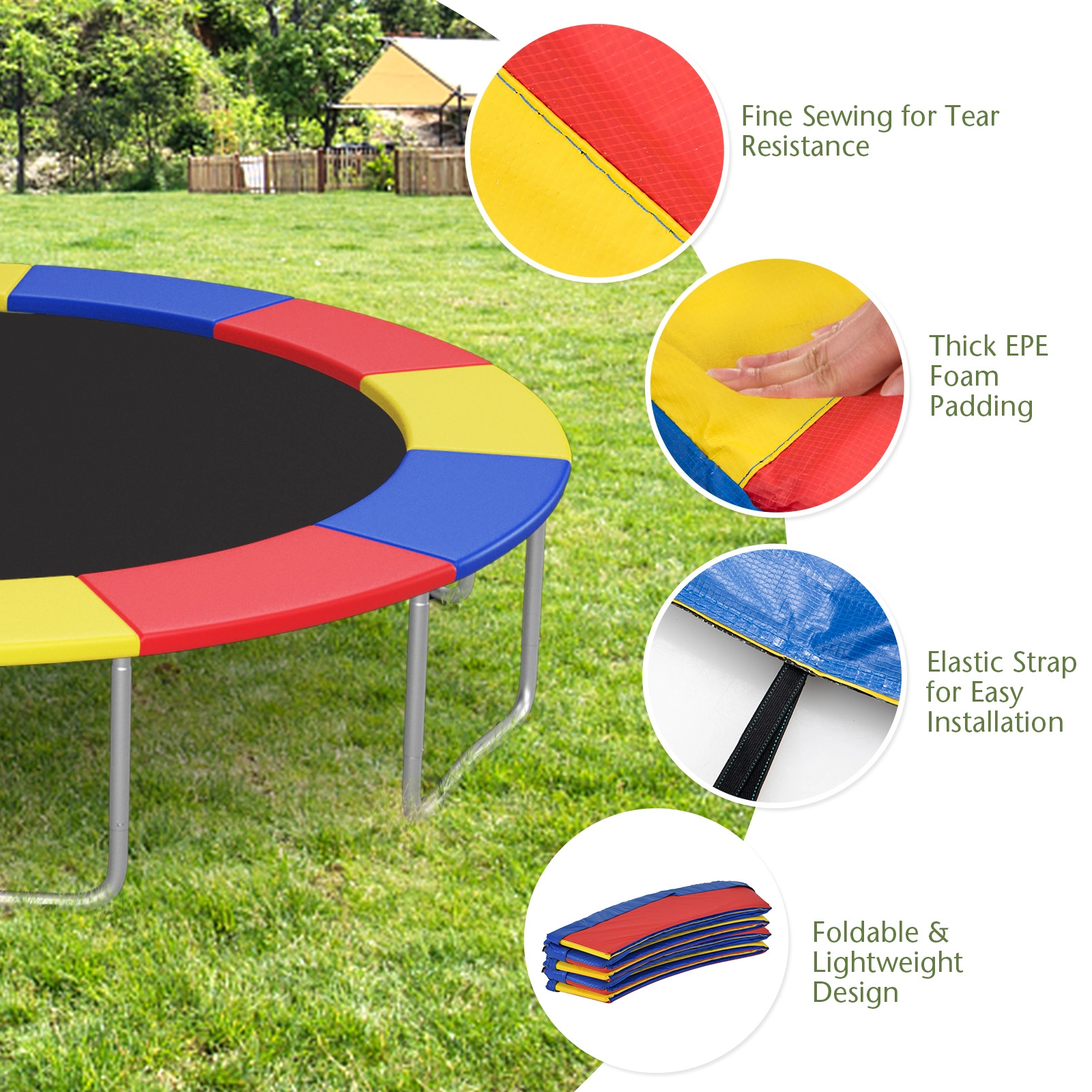 SUGIFT Waterproof Tear-Resistant Universal Trampoline Safety Pad Spring Cover 12-ft Diameter Multicolor