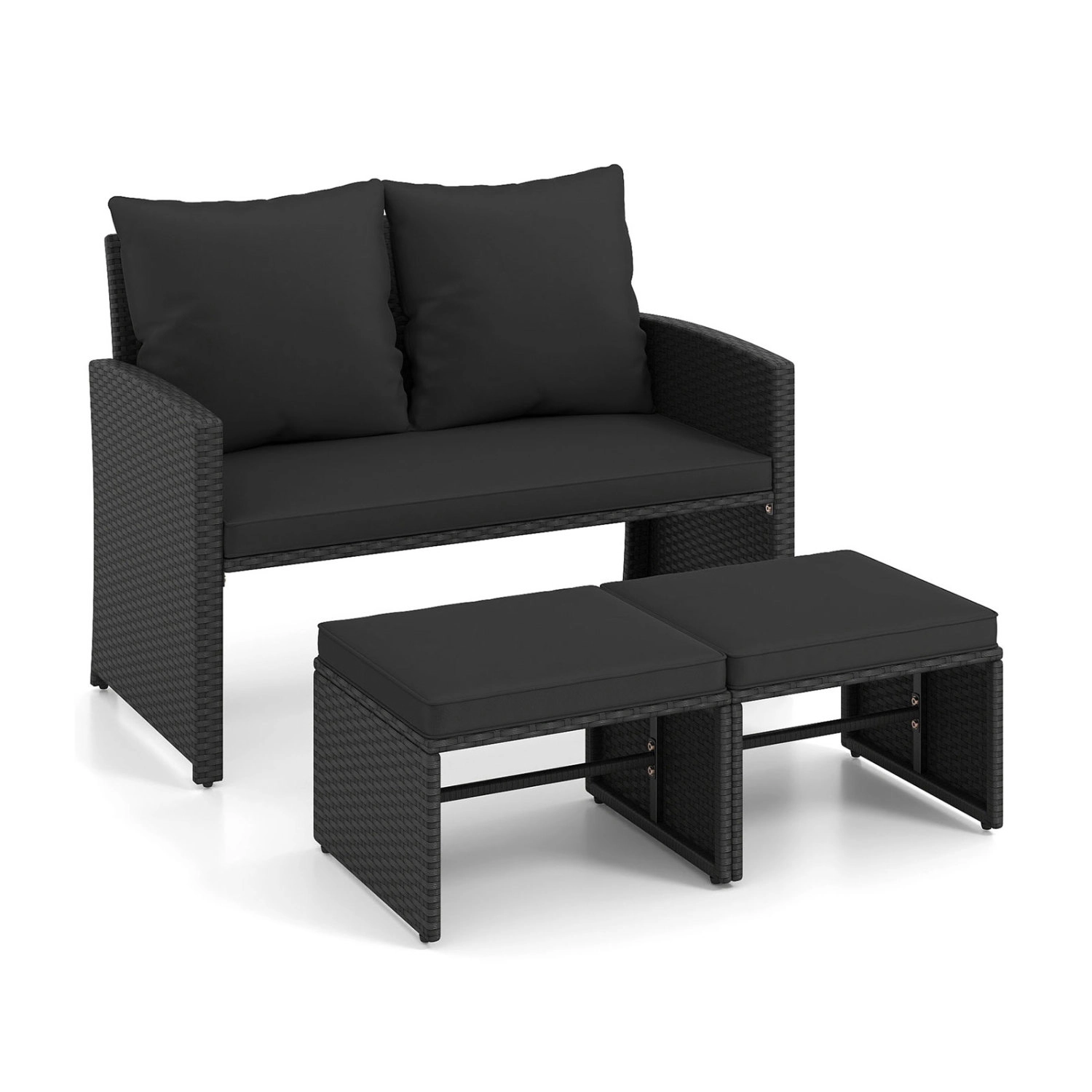LJG 3 Pieces Outdoor Patio PE Wicker Furniture Set with Cushions