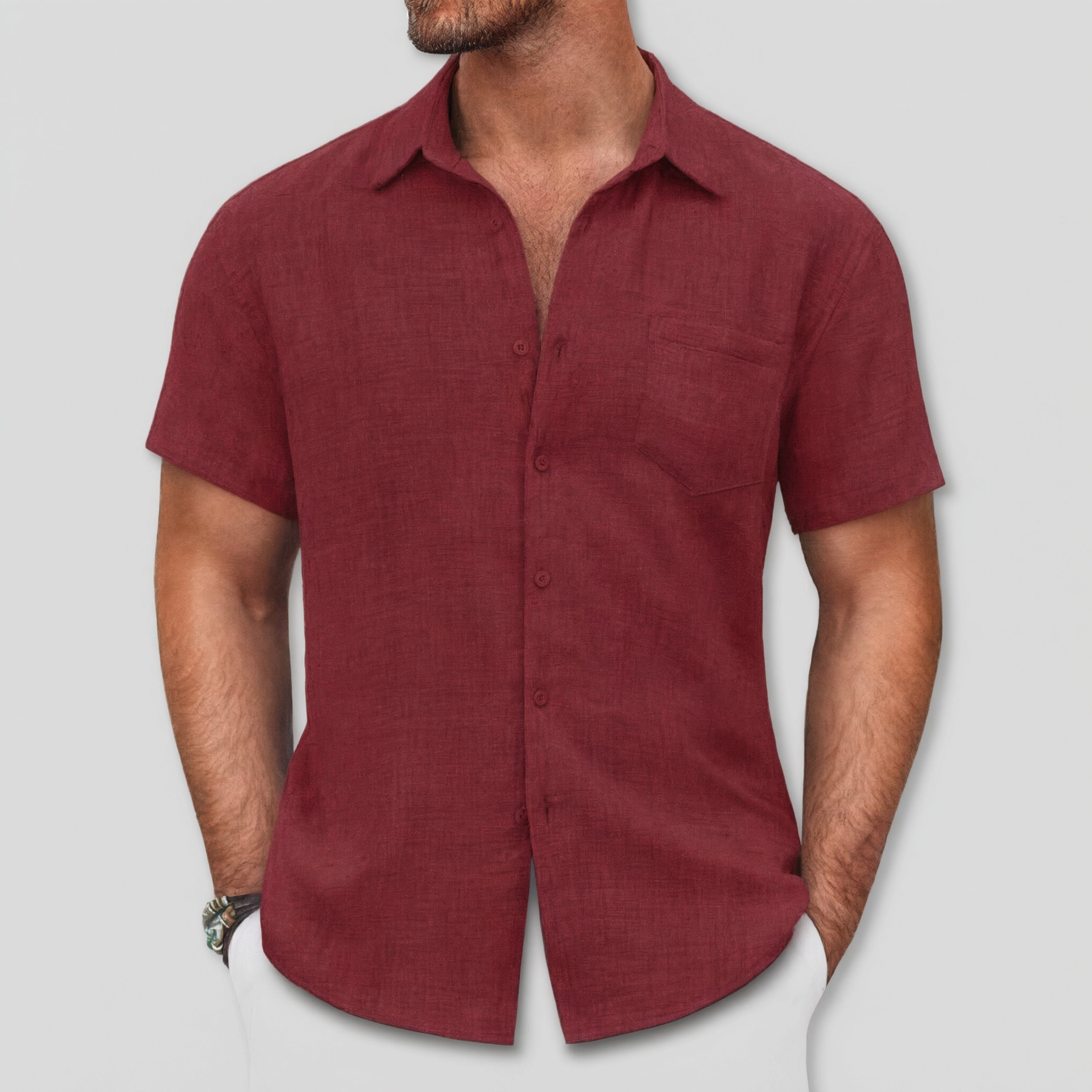 COOFANDY Men's Regular Fit Lightweight Linen Short Sleeve Camp Shirt