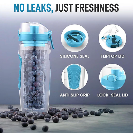 Zulay Kitchen Fruit Infuser Water Bottle - 34oz - Leakproof With Full-Length Infusion Rod