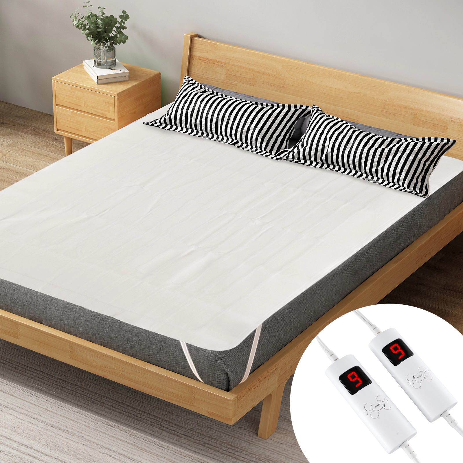 SUGIFT King Size 80-in by 78-in 9-Setting Machine Washable Heated Mattress Pad with Dual Controllers
