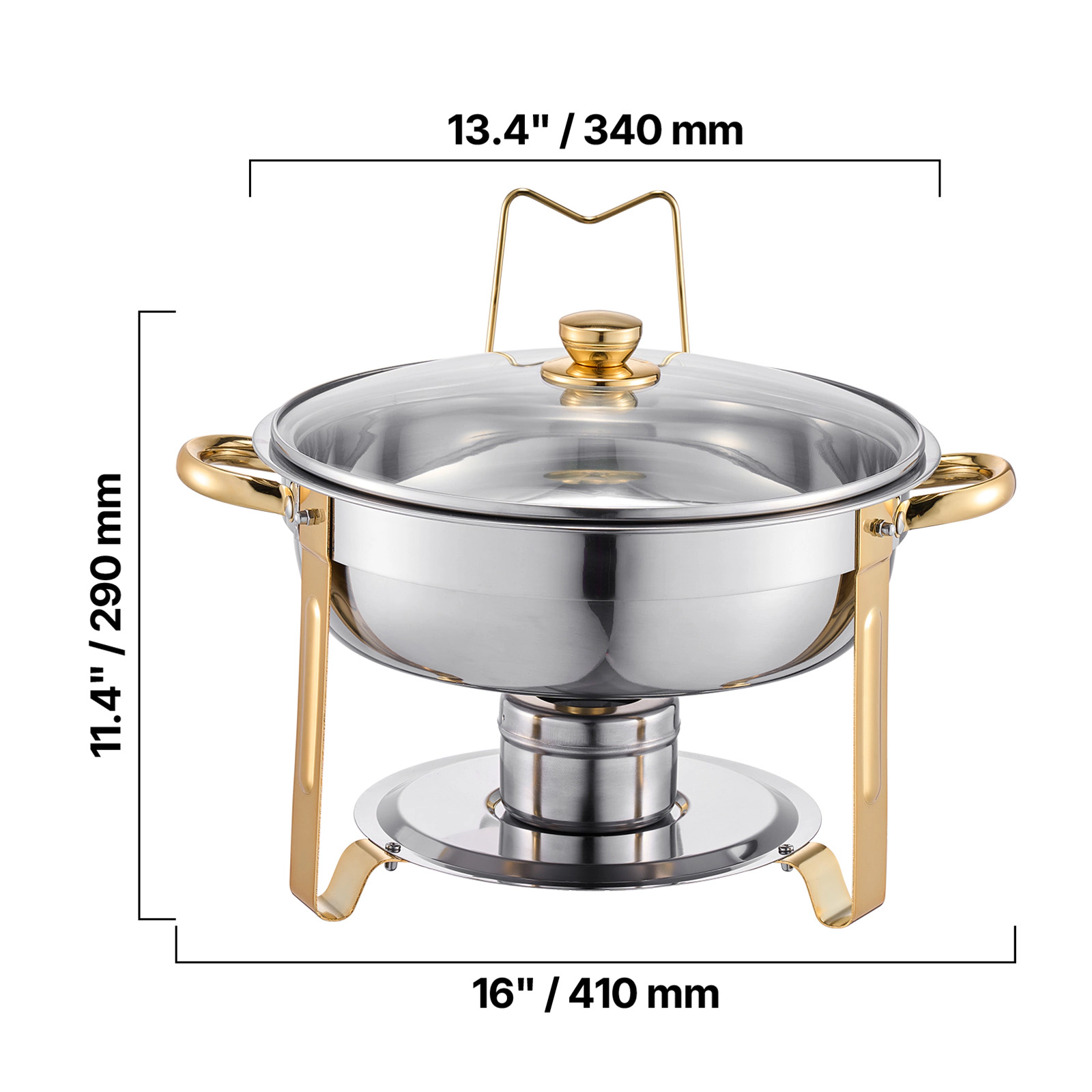 HONGGE Chafing Dish Buffet Set 5 Qt Stainless Steel Chafer with Full Pan Round Catering Warmer Server Glass