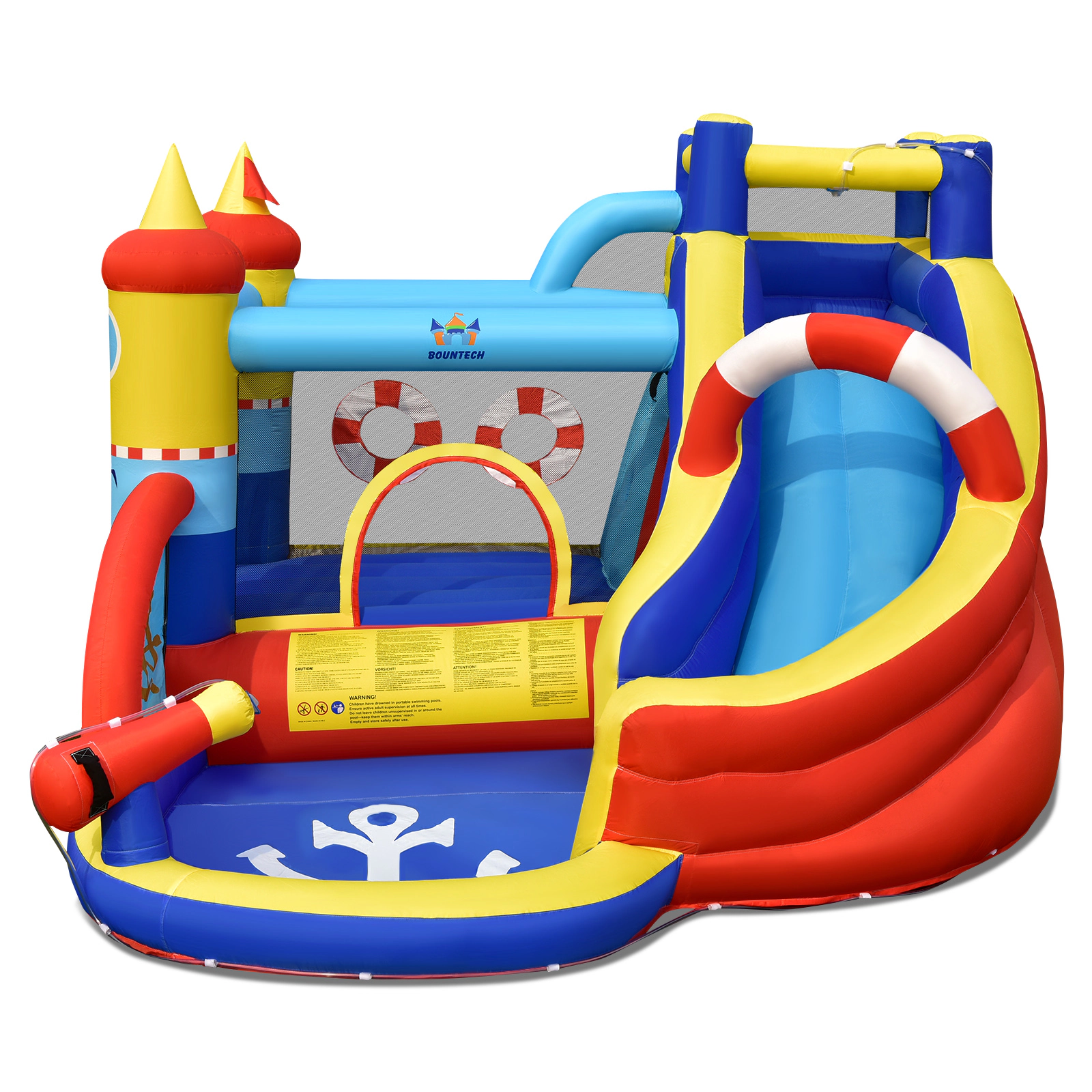 SUGIFT Nautical Inflatable Bounce Castle with Water Slide Climbing Wall Splash Play and 450W Blower