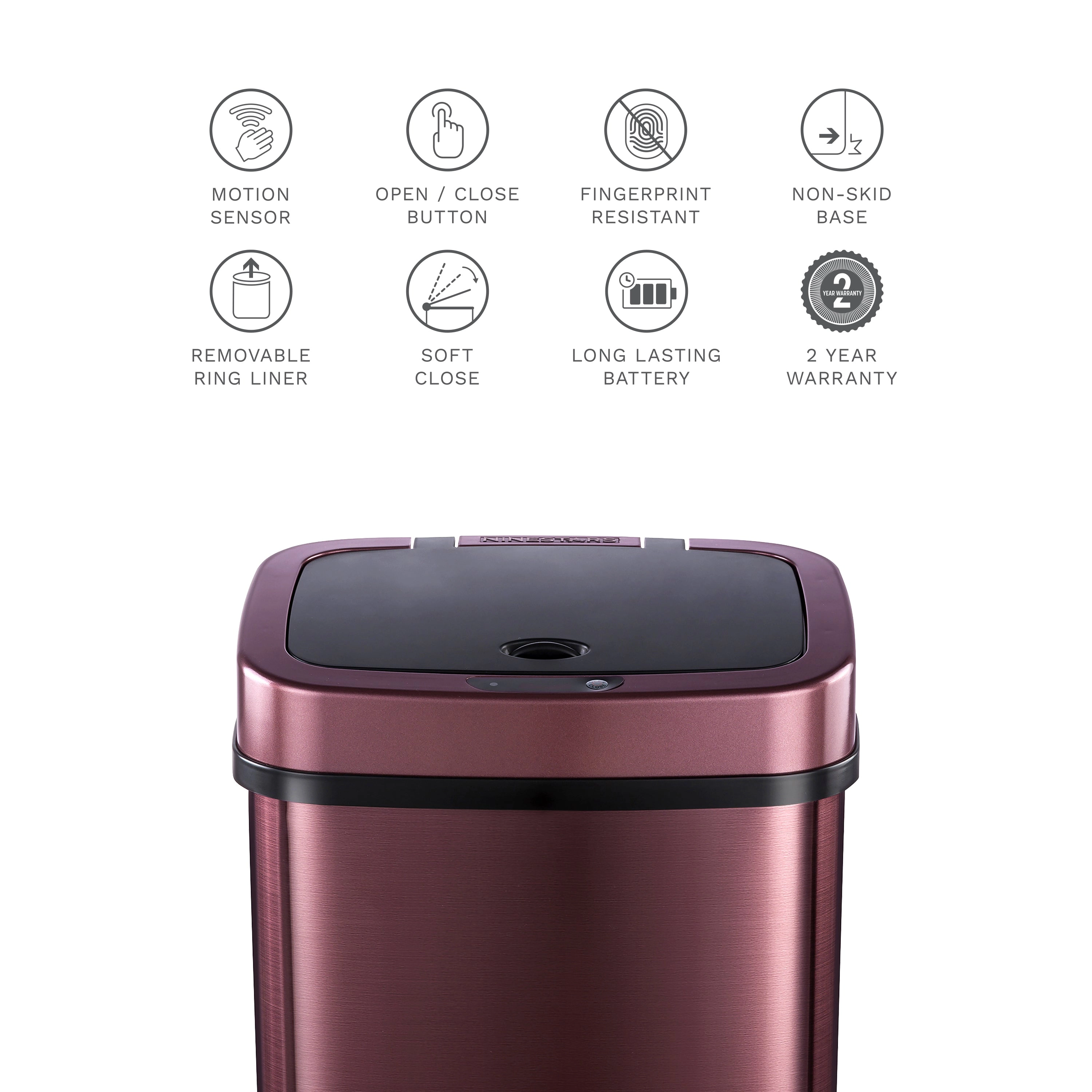 Ninestars Rectangular 3.2-Gallon Stainless Steel Motion Sensor Trash Can