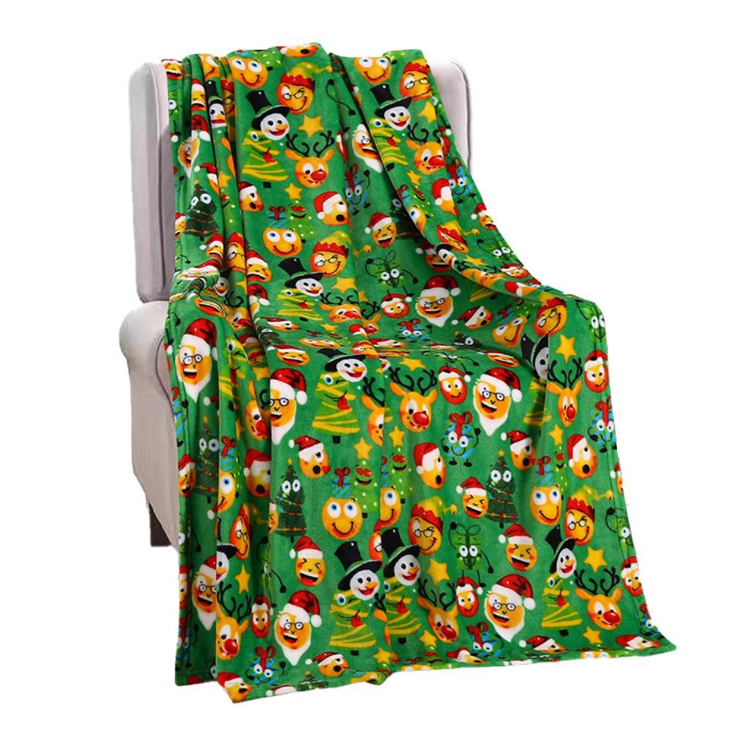 Plazatex Green Funny Faces plush Decorative Christmas Machine Washable Throw 50" X 60" Green