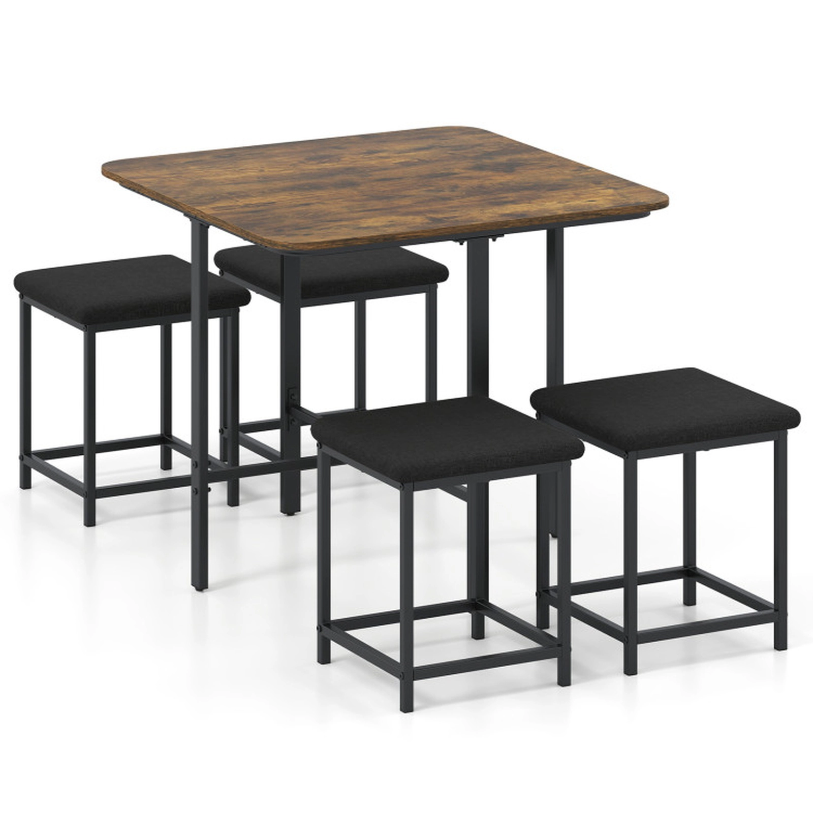 SUGIFT 5-Piece Square Dining Set for 4 with Linen Stools, 35.5-Inch Table