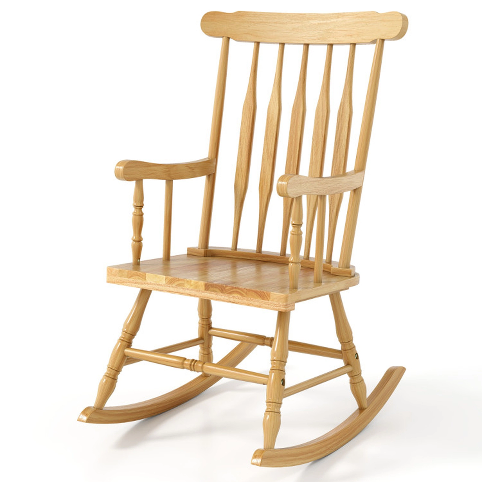 SUGIFT Contoured Slatted Back Rocking Chair 300-lb Capacity Natural