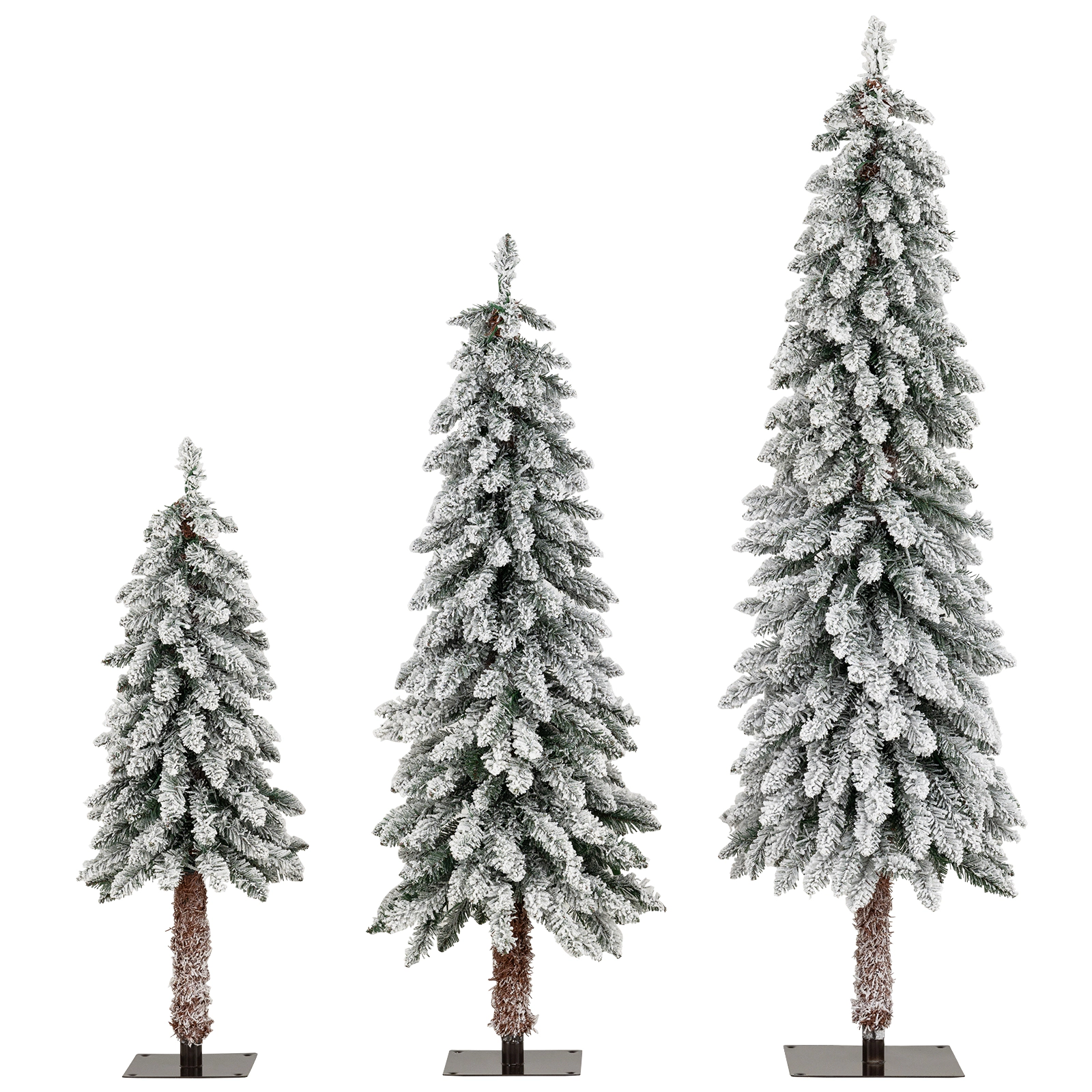 SlickBlue Set of 3 Slim Snow-Dusted Christmas Trees with LED Lights