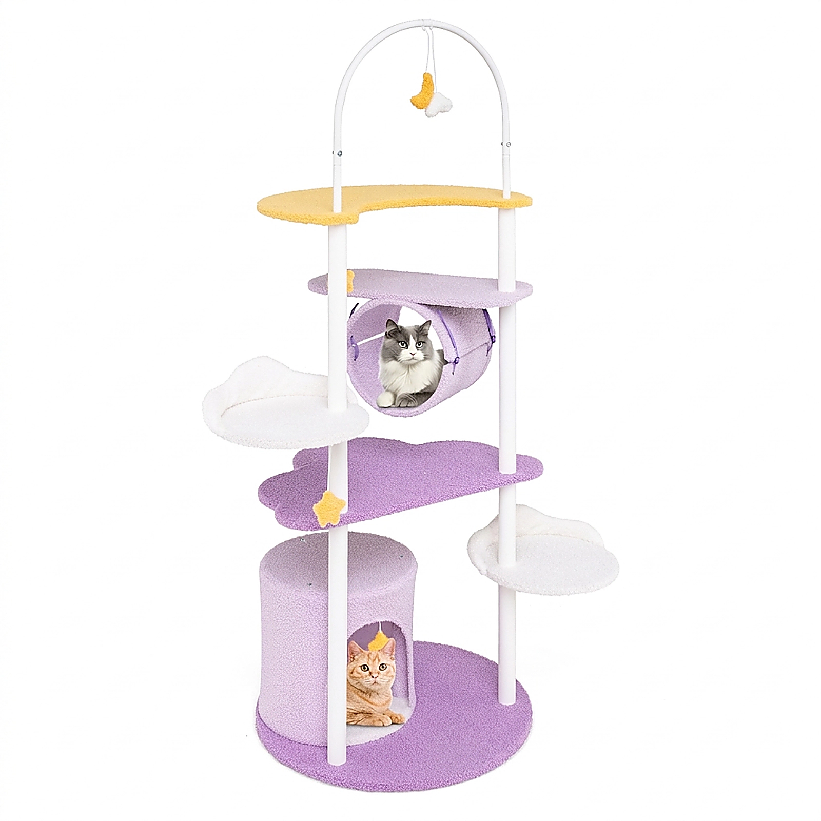 SUGIFT Purple 62 in Large Cat Tower with Metal Frame and Moon-Shaped Platform
