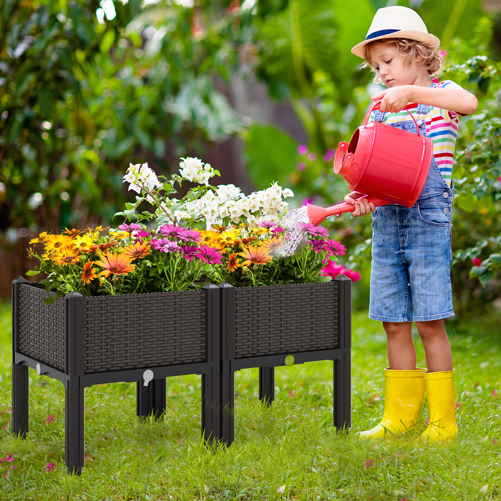 SlickBlue Outdoor Self Watering Raised Garden Bed Planter Box