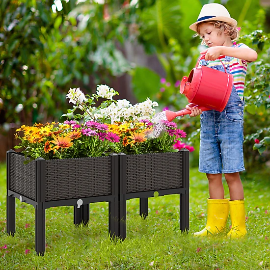 SlickBlue Outdoor Self Watering Raised Garden Bed Planter Box