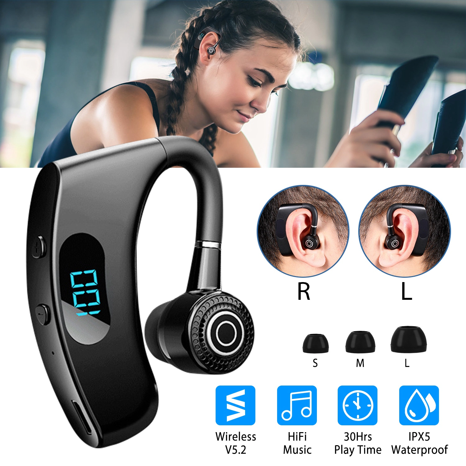 GBruno Wireless V5.2 Earpiece With Charging Display