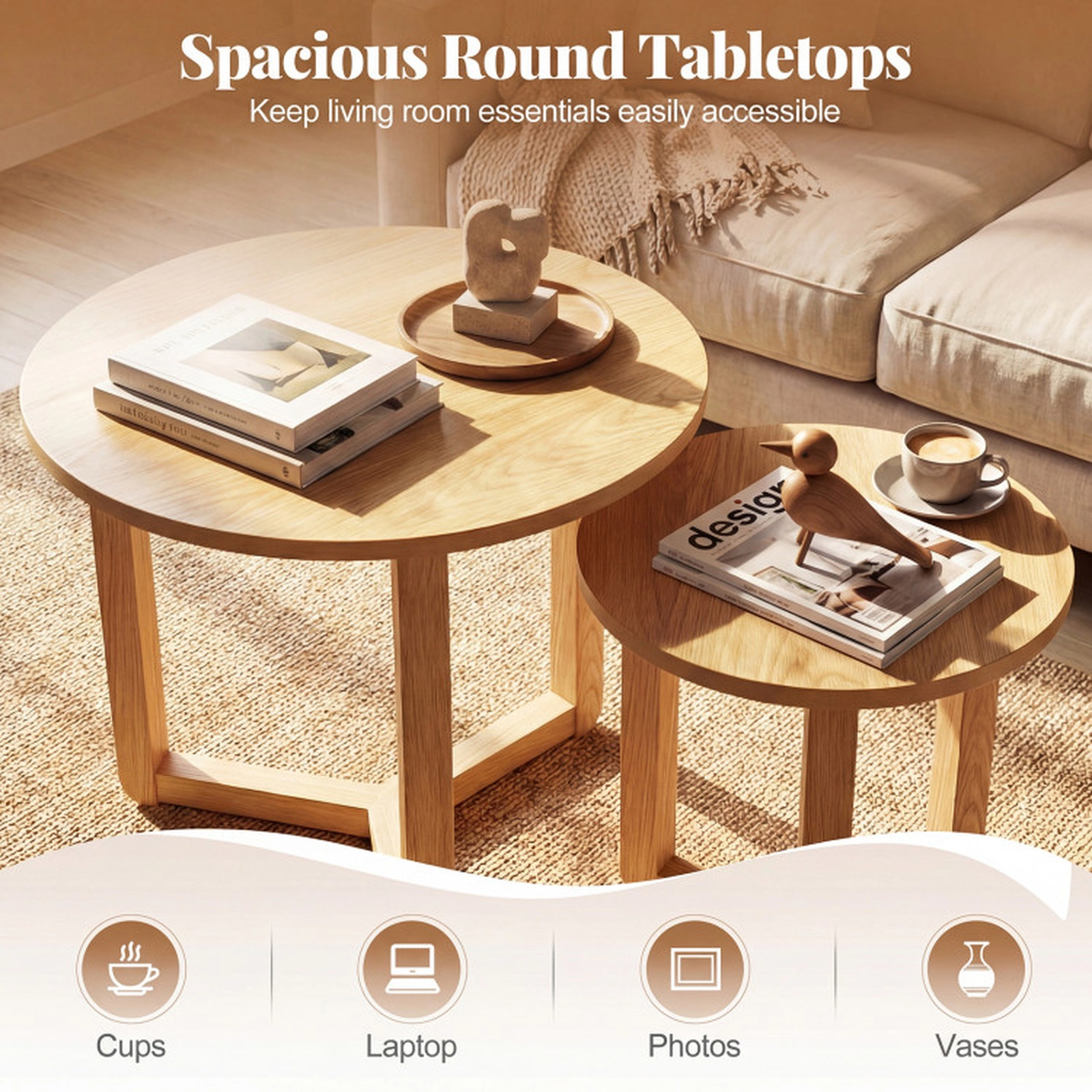 SUGIFT Round Nesting Coffee Table Set of 2