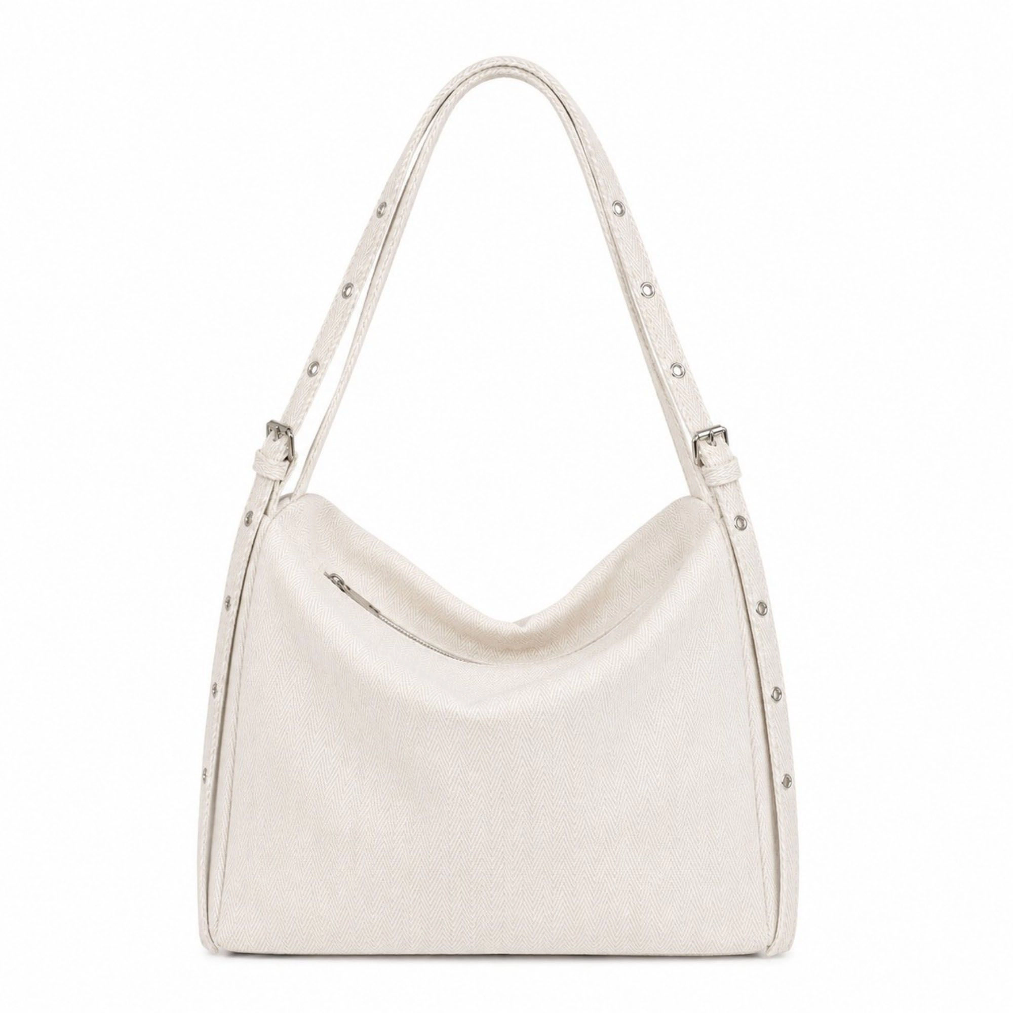 Alilang Women's Herringbone Tote Bag with Adjustable Strap and Rivet Detail