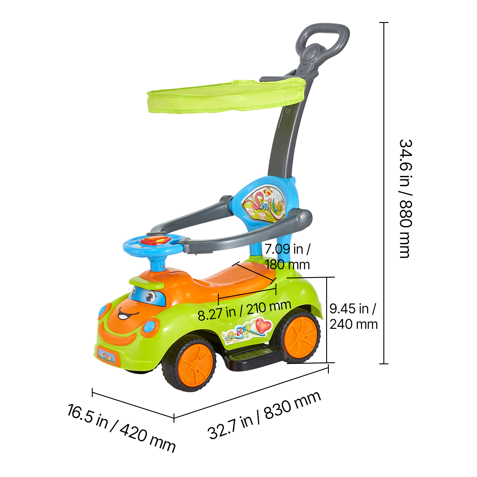 HONGGE 3-in-1 Ride On Push Car for Toddlers 19-36 Months, Foot-to-Floor Walker with Guardrails & Under-Seat Storage