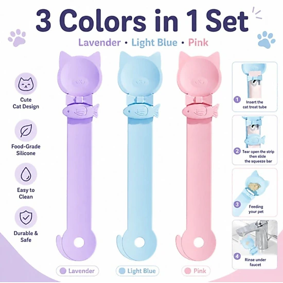 Home Collection Pack of 3 Cat Treat Spoon Dispenser for Lickable Wet Food Tubes