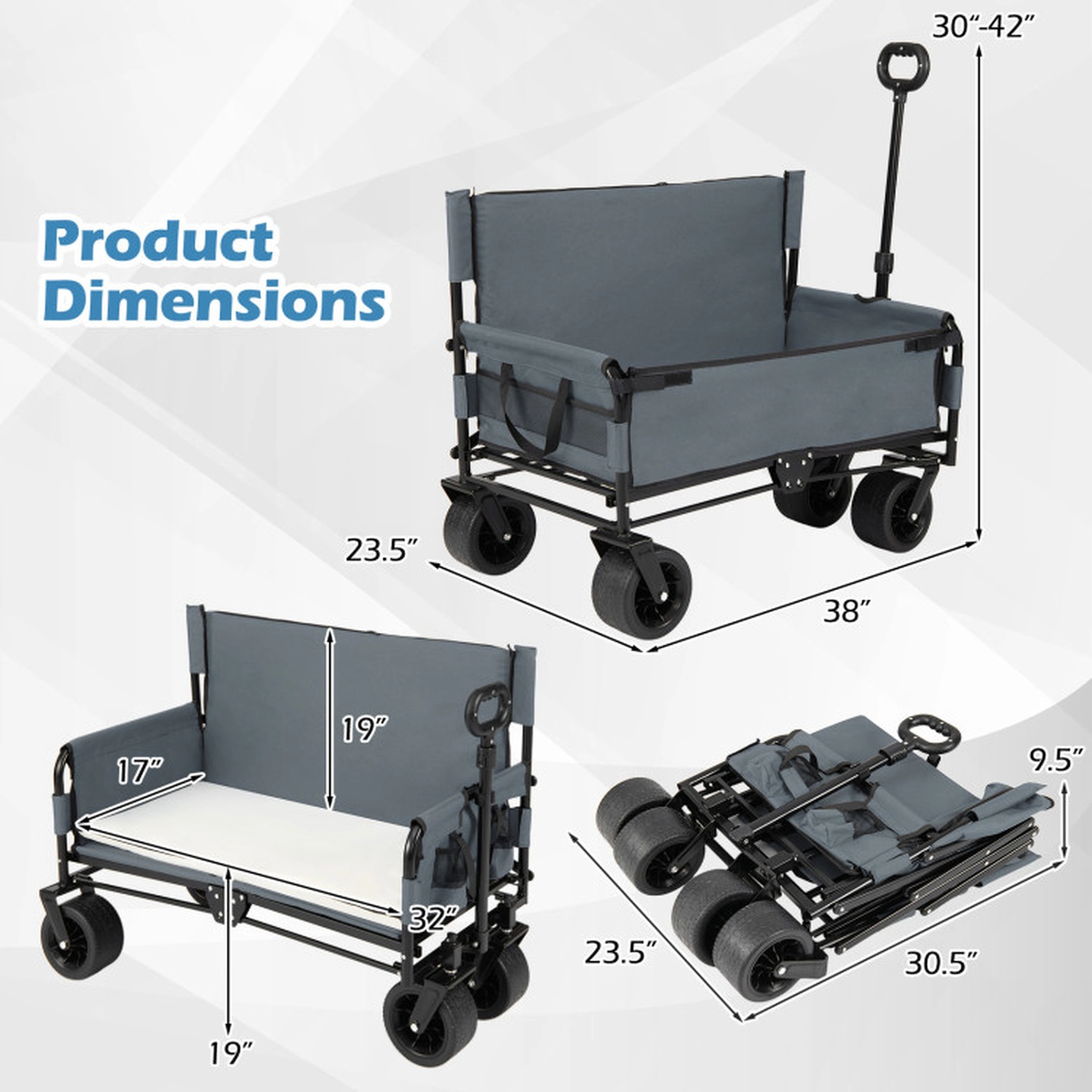 SUGIFT 2-in-1 176-lb Capacity Collapsible Beach Wagon Cart with Bench Seat Cushions and Adjustable Handle