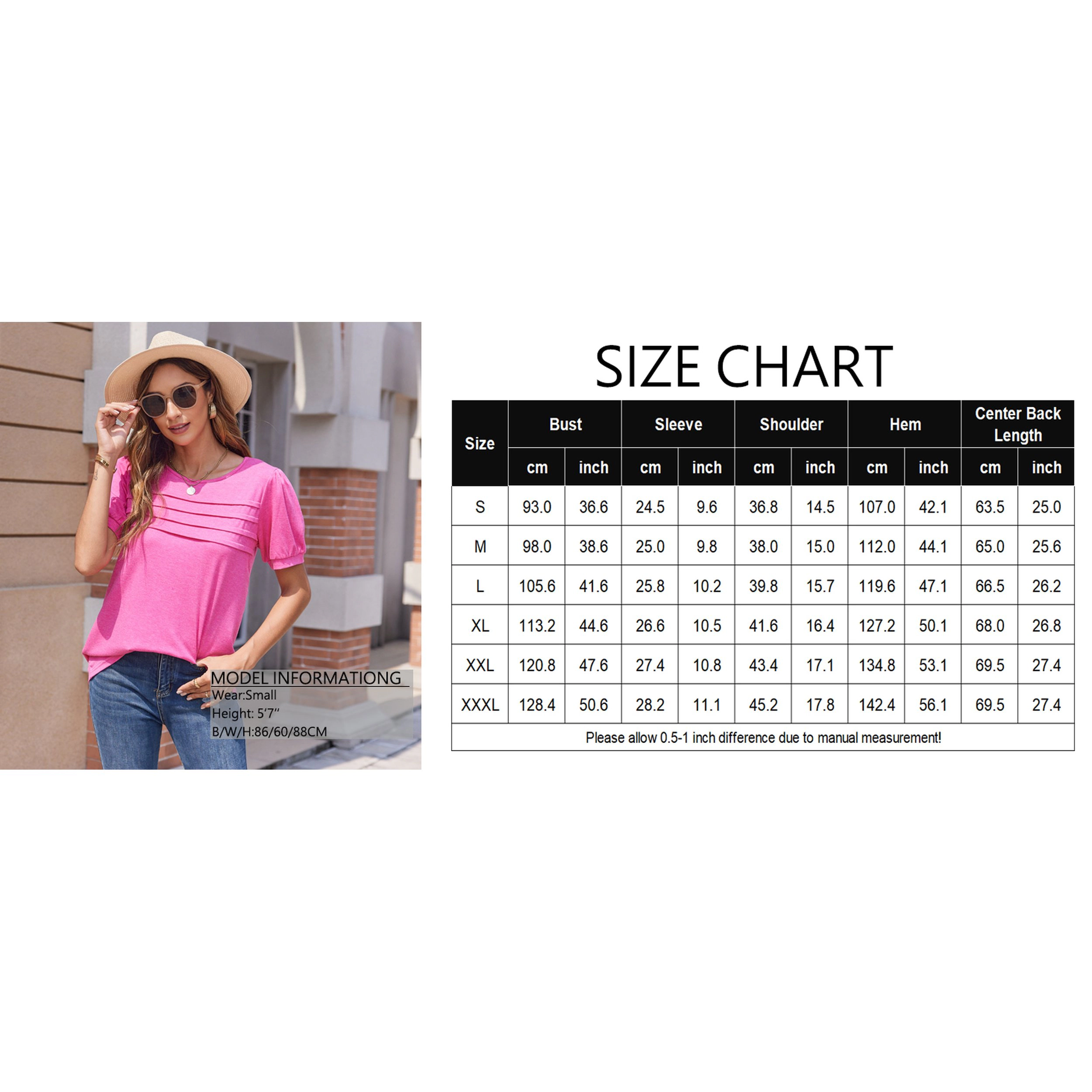 Zeagoo Women Puff Sleeve Crew Neck Tunic Blouse