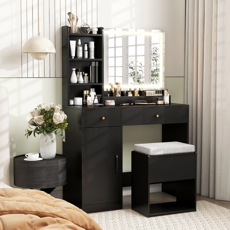Hivvago Vanity Dressing Table And Chair Set With Mirror Lights