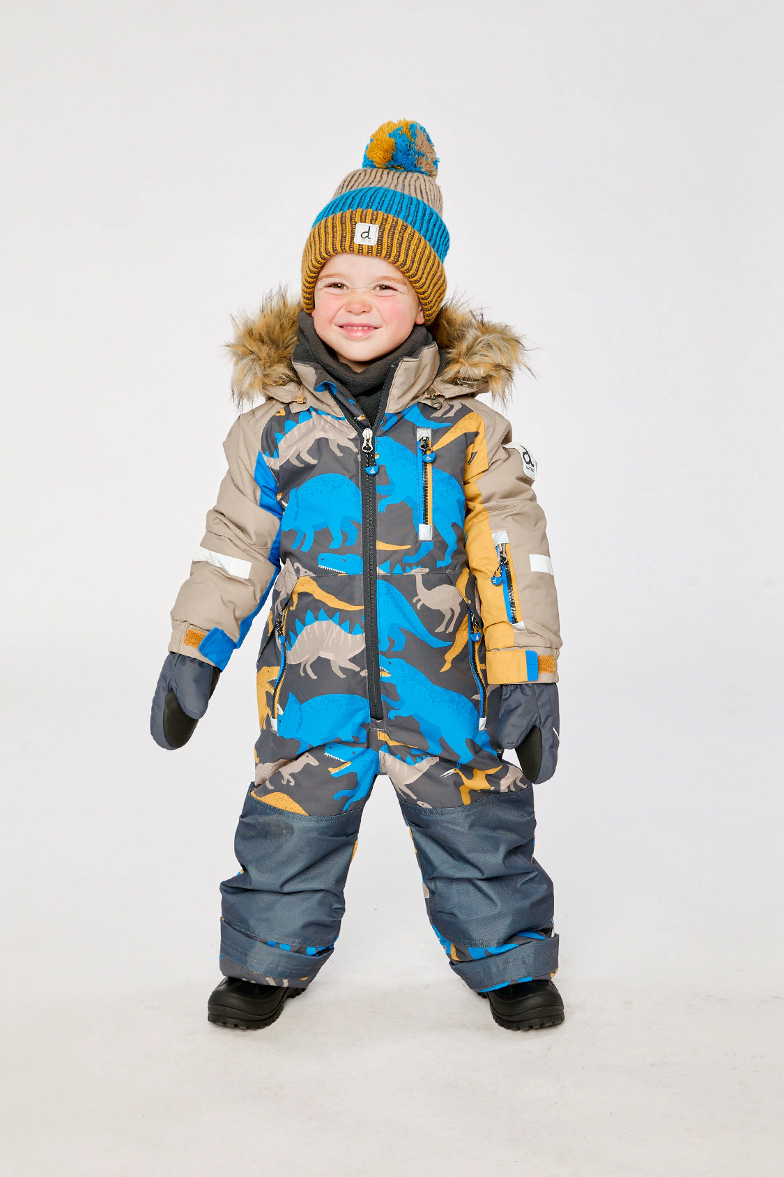 Deux par Boys Dinosaur Print One Piece Play Snowsuit with Detachable Hood