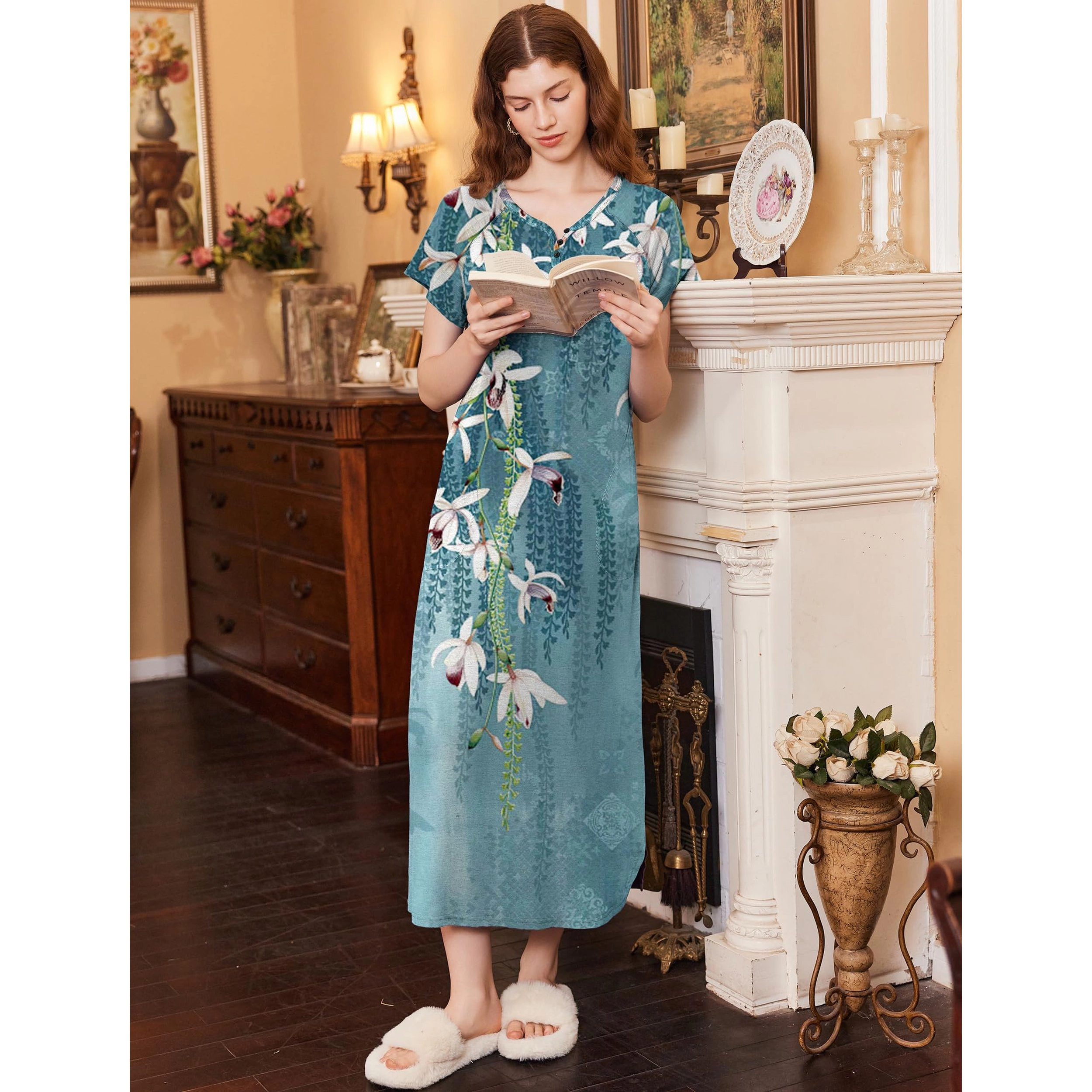 Ekouaer Long Nightgown Women's Loungewear Short Sleeve Sleepwear Full Length Sleep Shirt