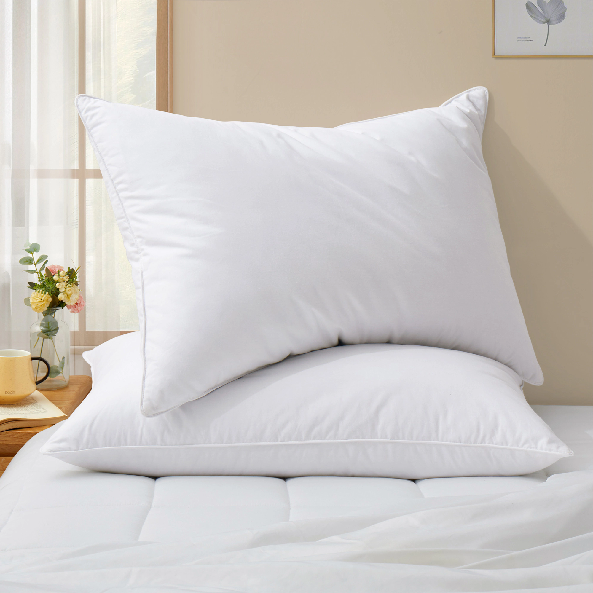 PEACENEST Goose Feather Pillow - 100% Cotton Shell, Soft Yet Supportive