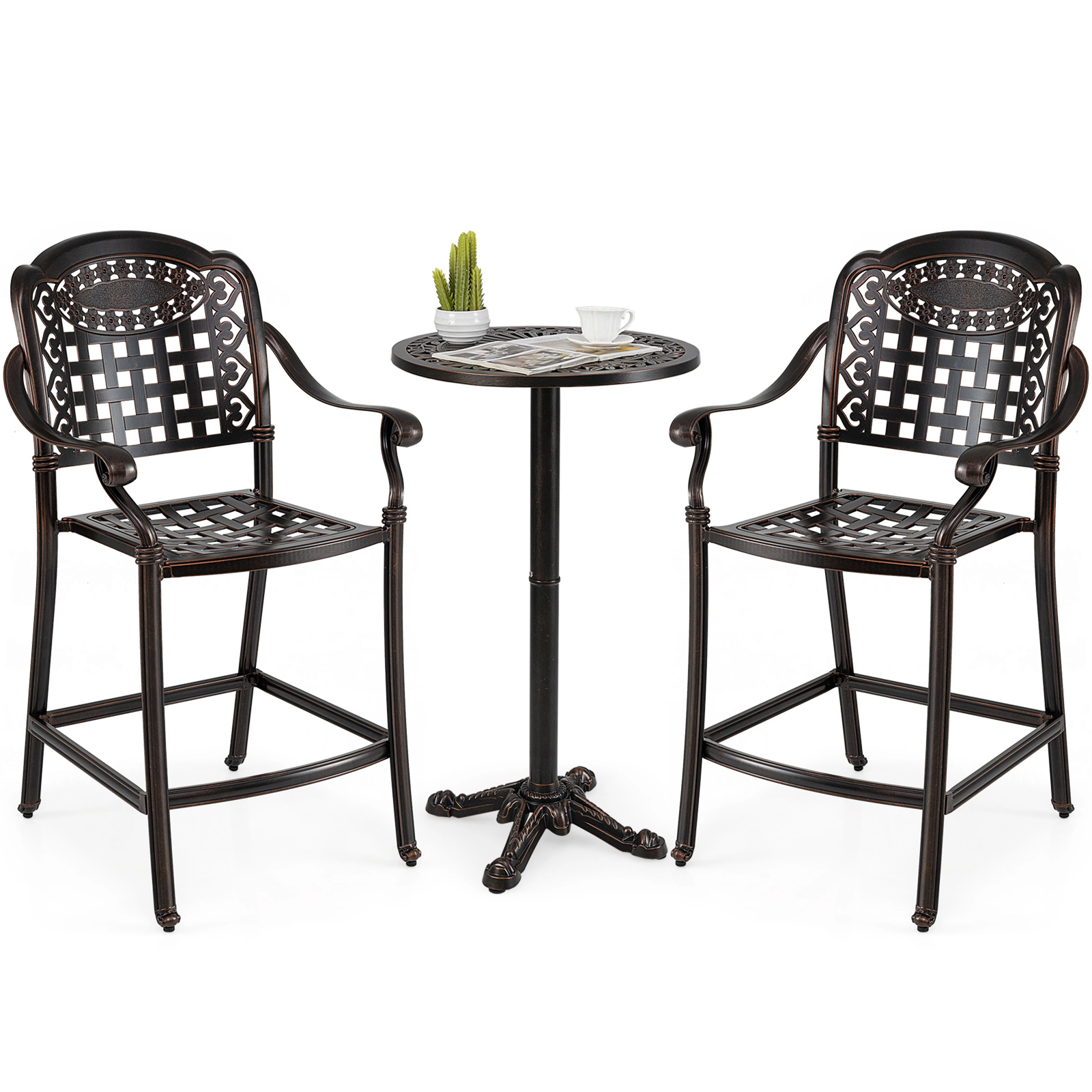 LJG Set of Outdoor Bar Stool 25.5 Inch Counter Height Cast Aluminum Bar Chairs