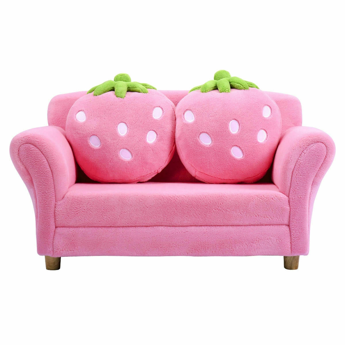 SUGIFT Kids Strawberry Armrest Sofa Chair with Storage Arms 132-lb Capacity Ages 3-7 Pink with 2 Strawberry Pillows