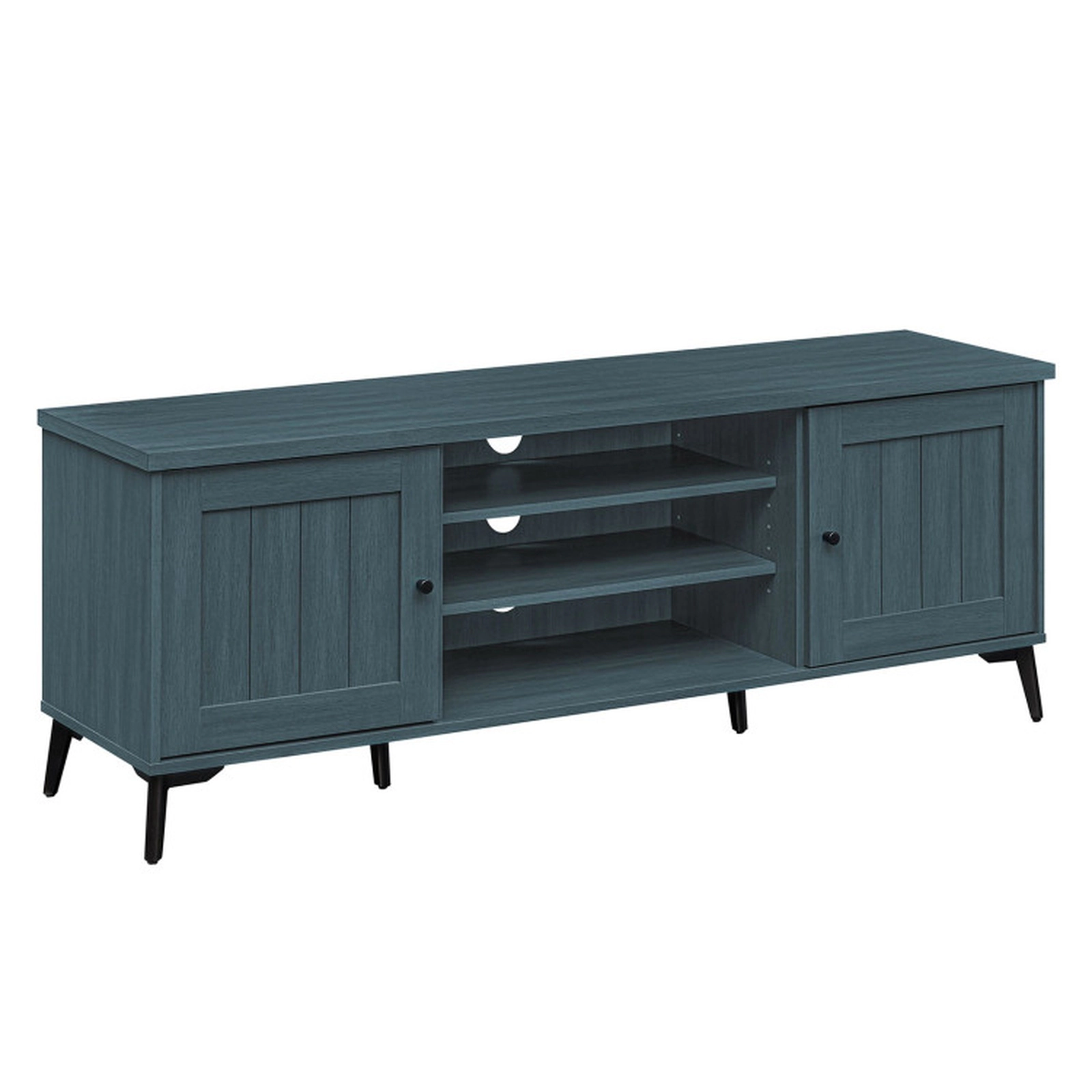 SUGIFT 2-Door Mid Century TV Stand for TVs up to 65 Inch with Adjustable Storage 176-lb Tabletop Turquoise/Brown
