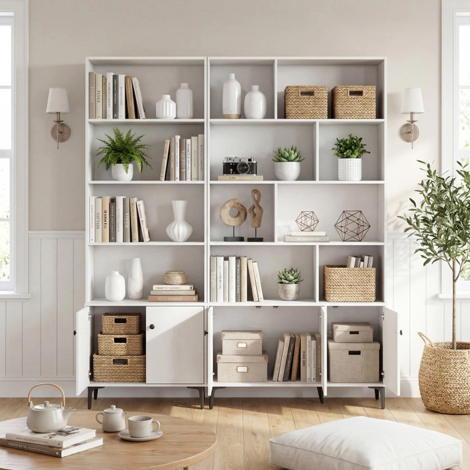 SUGIFT White Bookshelf with 3 Doors and 2 Anti-Tipping Kits for Home Office