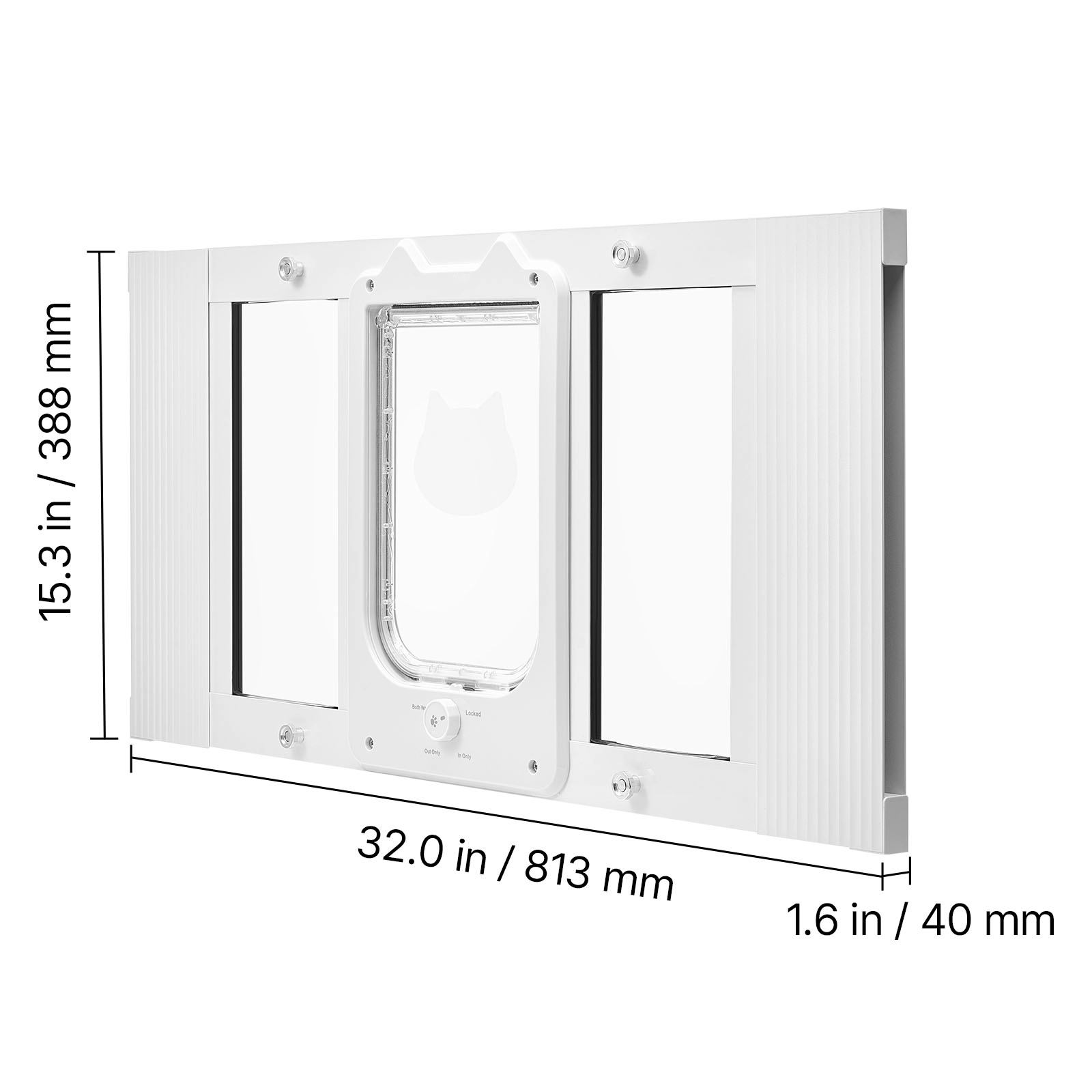 HONGGE Cat Door for Window, Adjustable 27-32 in Width, 4-Way Lock Aluminum Frame with Magnetic Closure, White