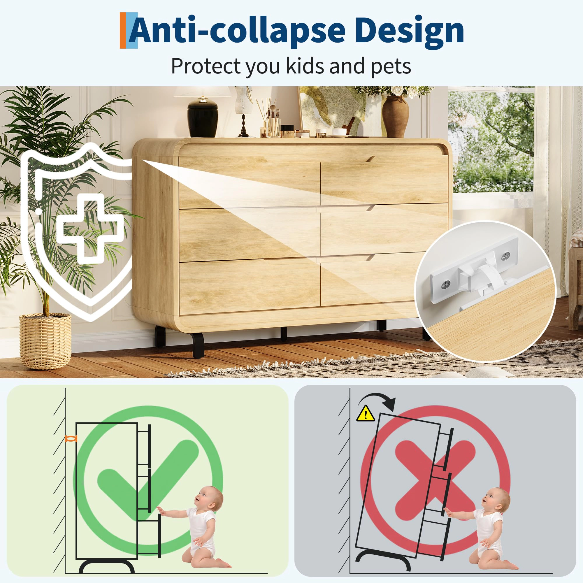 47" Wide 6 Drawer Wood Dresser with Handleless & Detachable Legs, Modern Storage Chest