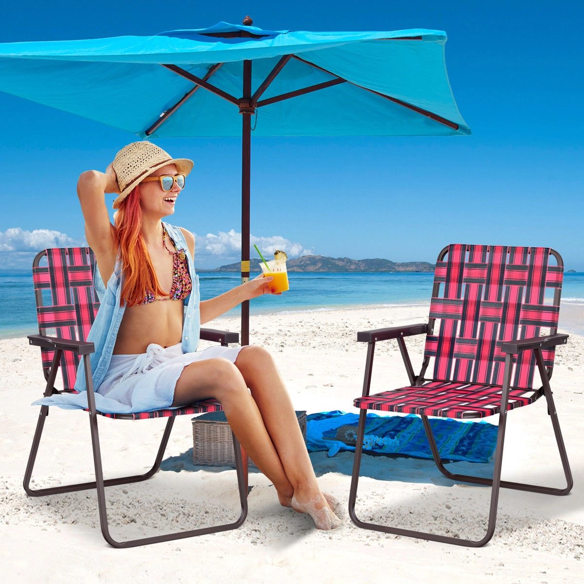 LJG 6 Pieces Folding Beach Chair Camping Lawn Webbing Chair
