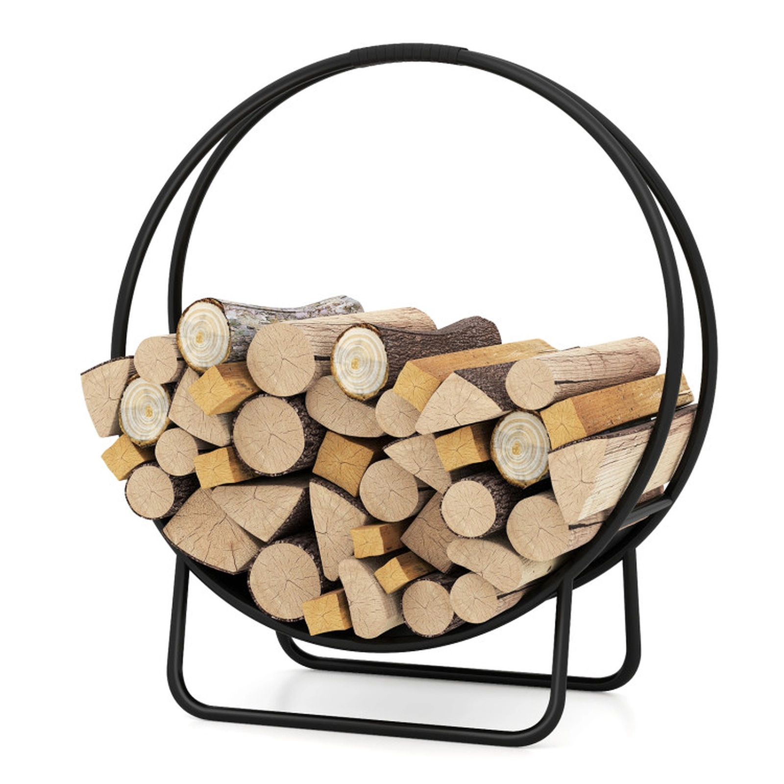 SUGIFT 20-in Round Double-Ring No-Assembly Heavy Duty Metal Log Hoop Rack 20-in x 20-in x 22-in 55-lb Capacity Black