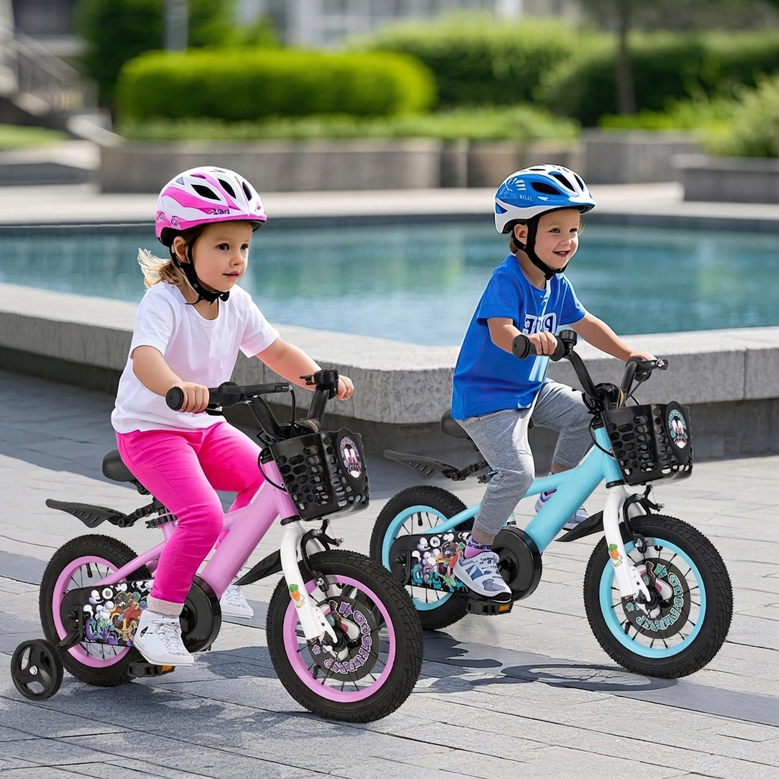 12-in Kids Bike Front Basket Fenders Removable Training Wheels and Adjustable Handlebar and Saddle Ages 3-4 Purple