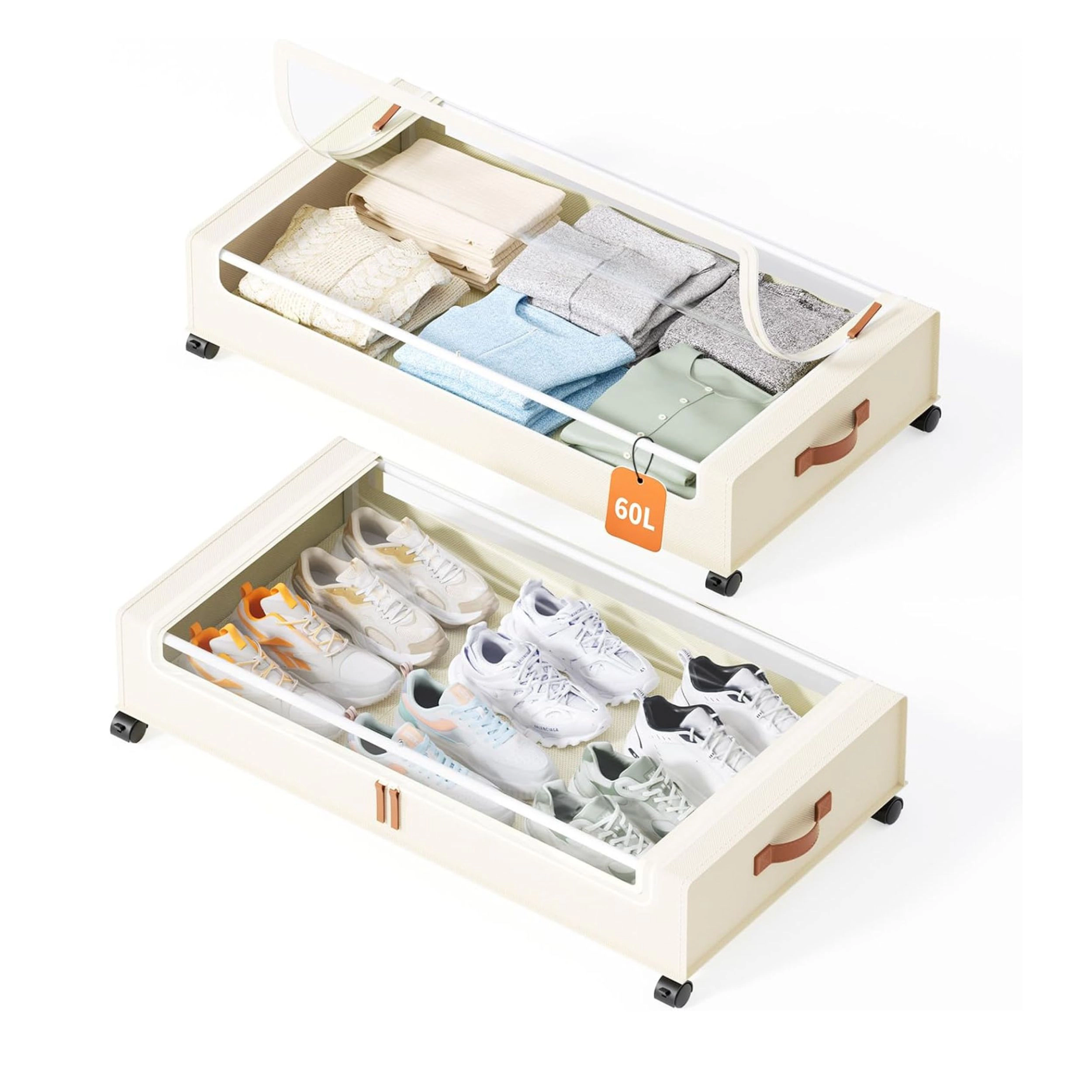 Stock Preferred 60L Under Bed Storage Containers with Wheels 2 Pack Clear Window Organizer