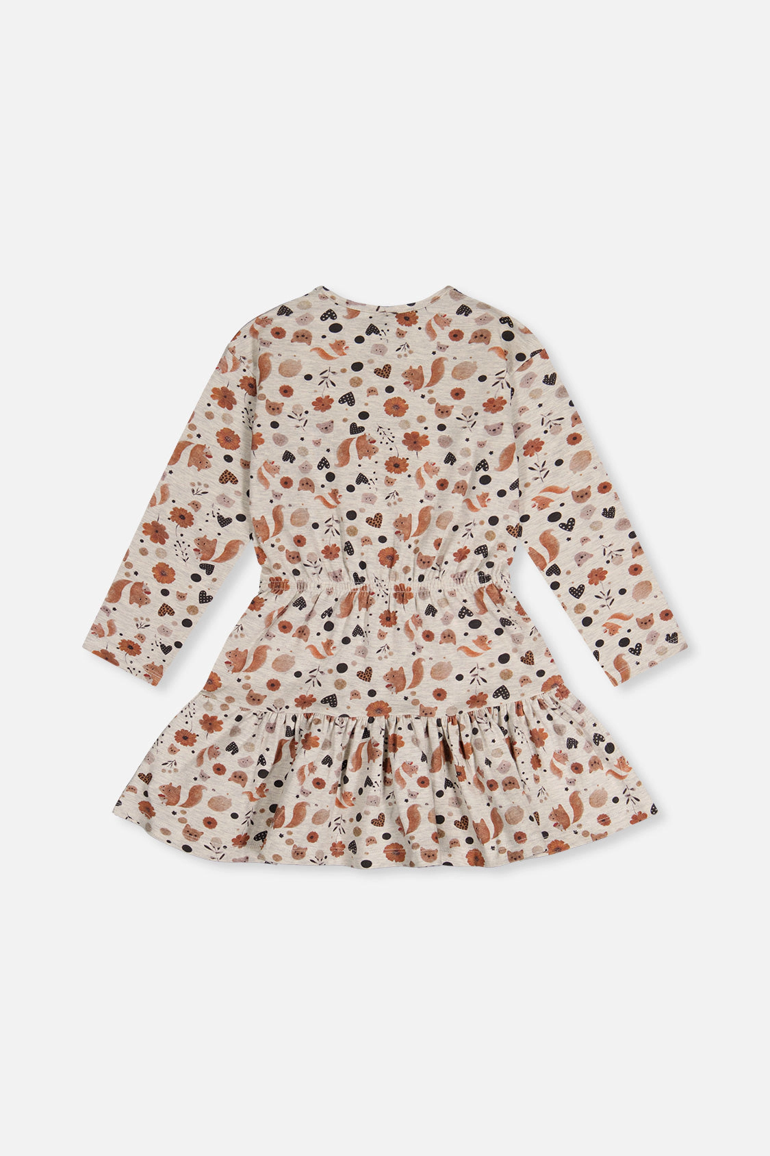 Deux par Girls Squirrel & Floral Print Ruffled Organic Cotton Dress