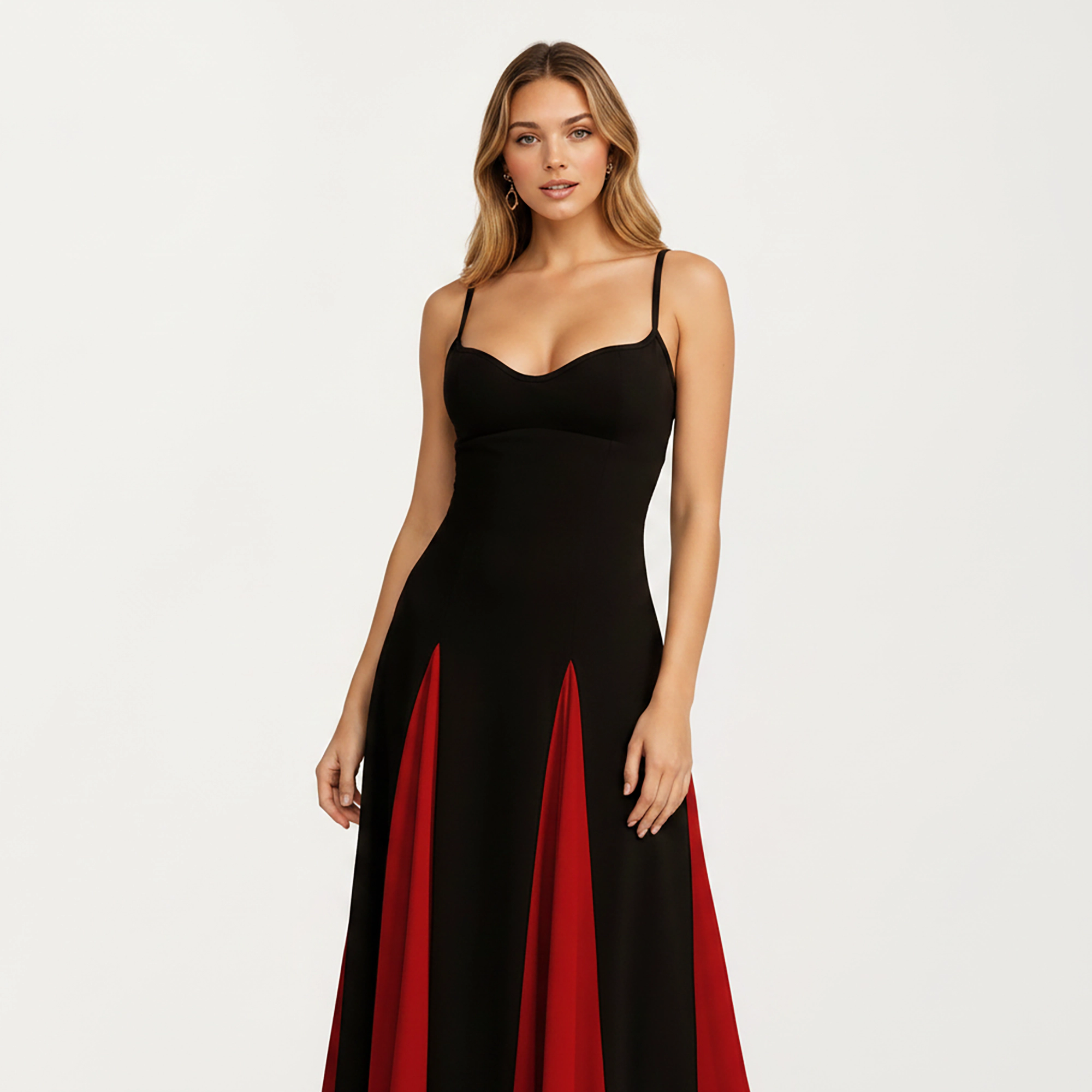 Anna-Kaci Women's Spaghetti Strap Fitted Contrast Panel Floor Length Dress