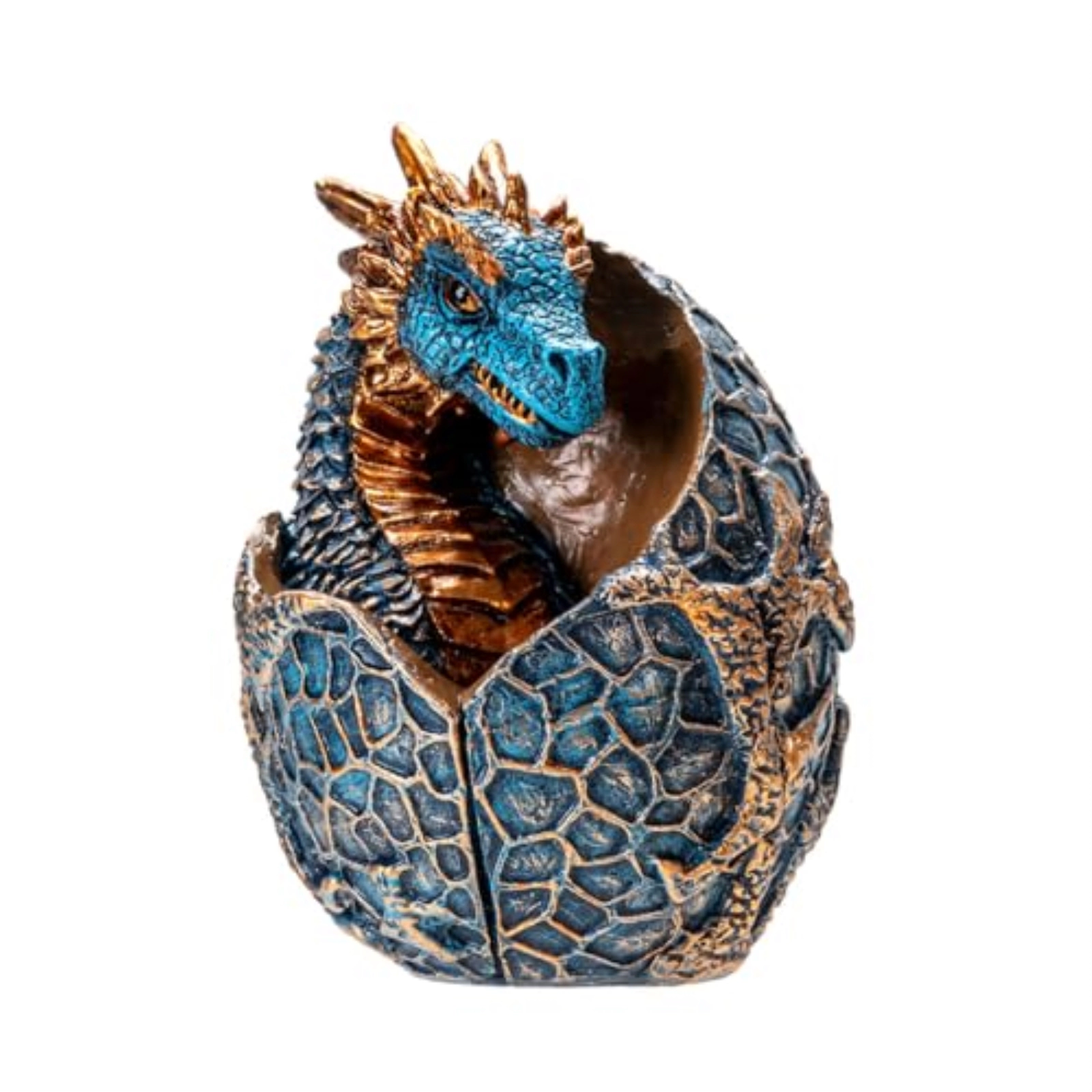 Pacific Giftware Dragon Hatchling Figurine Blue and Gold Baby Dragon Emerging from Egg Fantasy Resin Sculpture 3.62 inch