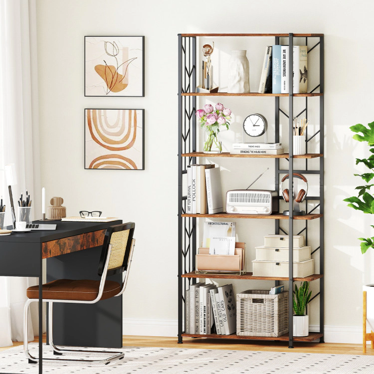 Hivvago 6-Tier Bookshelf Modern Geometric Bookcase with Heavy-duty Metal Frame and Anti-tipping Kits
