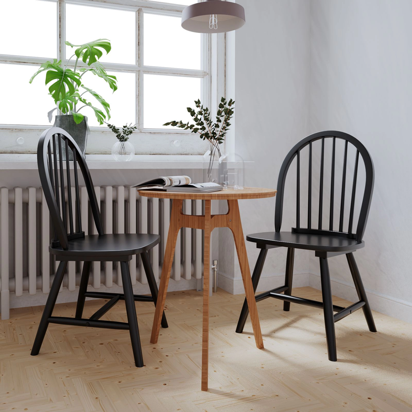 SlickBlue Wooden Dining Chairs, Curved Spindle Back, Solid Wood Legs, 2 Pack