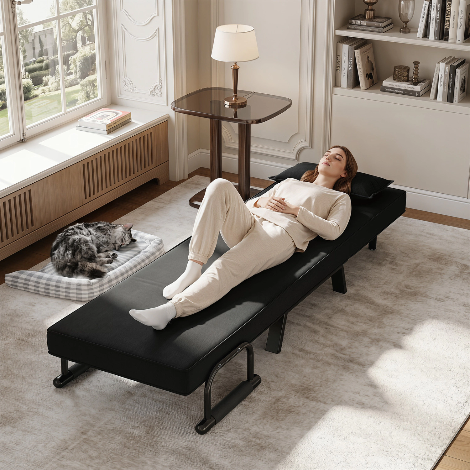 LJG Folding 6 Position Convertible Sleeper Bed Armchair Lounge Couch with Pillow
