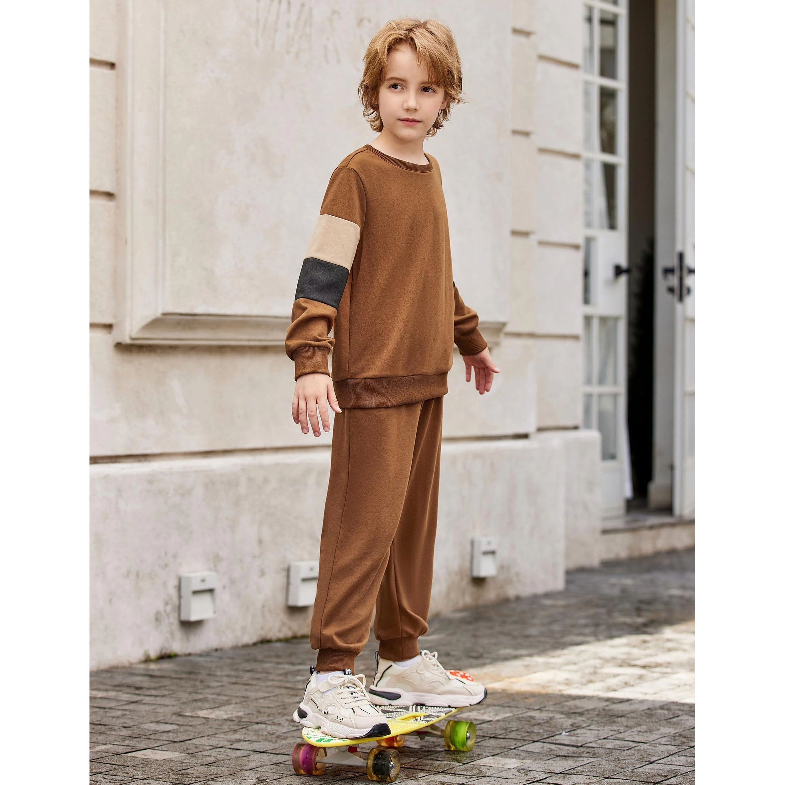 Arshiner Boys Crew Neck Long Sleeve Sweatshirt Pants Set Casual Clothing For Kids
