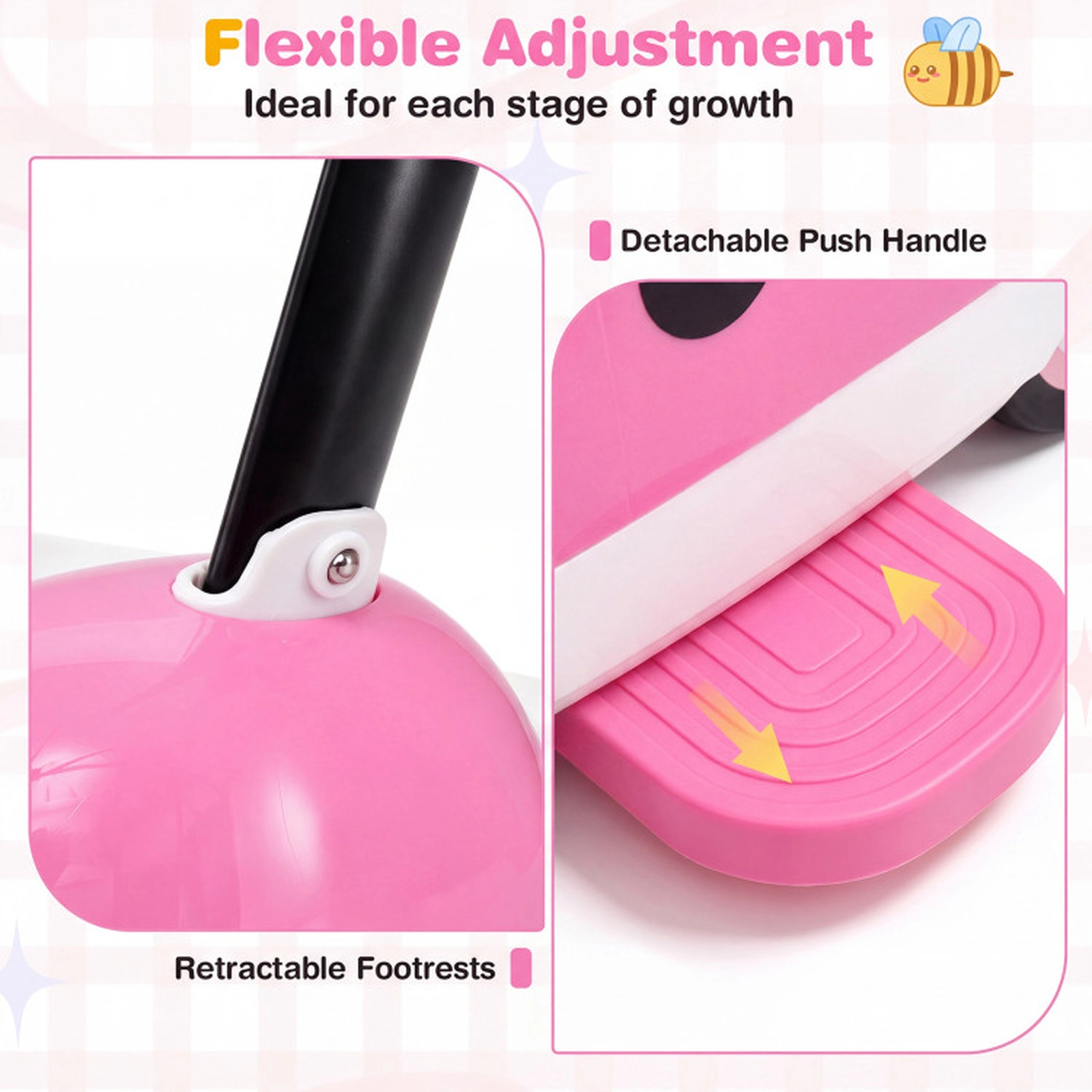 SUGIFT Kids Push 2-in-1 Ride-On Car with Detachable Parent Handle and Horn Pink