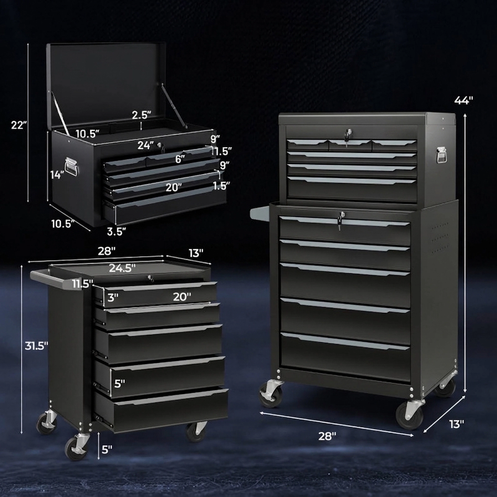 SUGIFT 11-Drawer 329-lb Capacity Rolling Steel Tool Chest with Central Keyed Locking and Top Platform