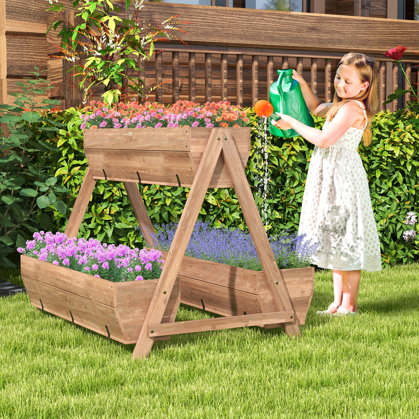 LJG Vertical Raised Garden Bed with 3 Wooden Planter Boxes-L