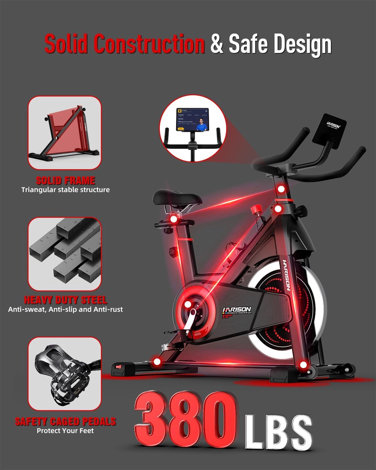 HARISON Magnetic Exercise Bike for Home 380 LB Capacity with Bluetooth